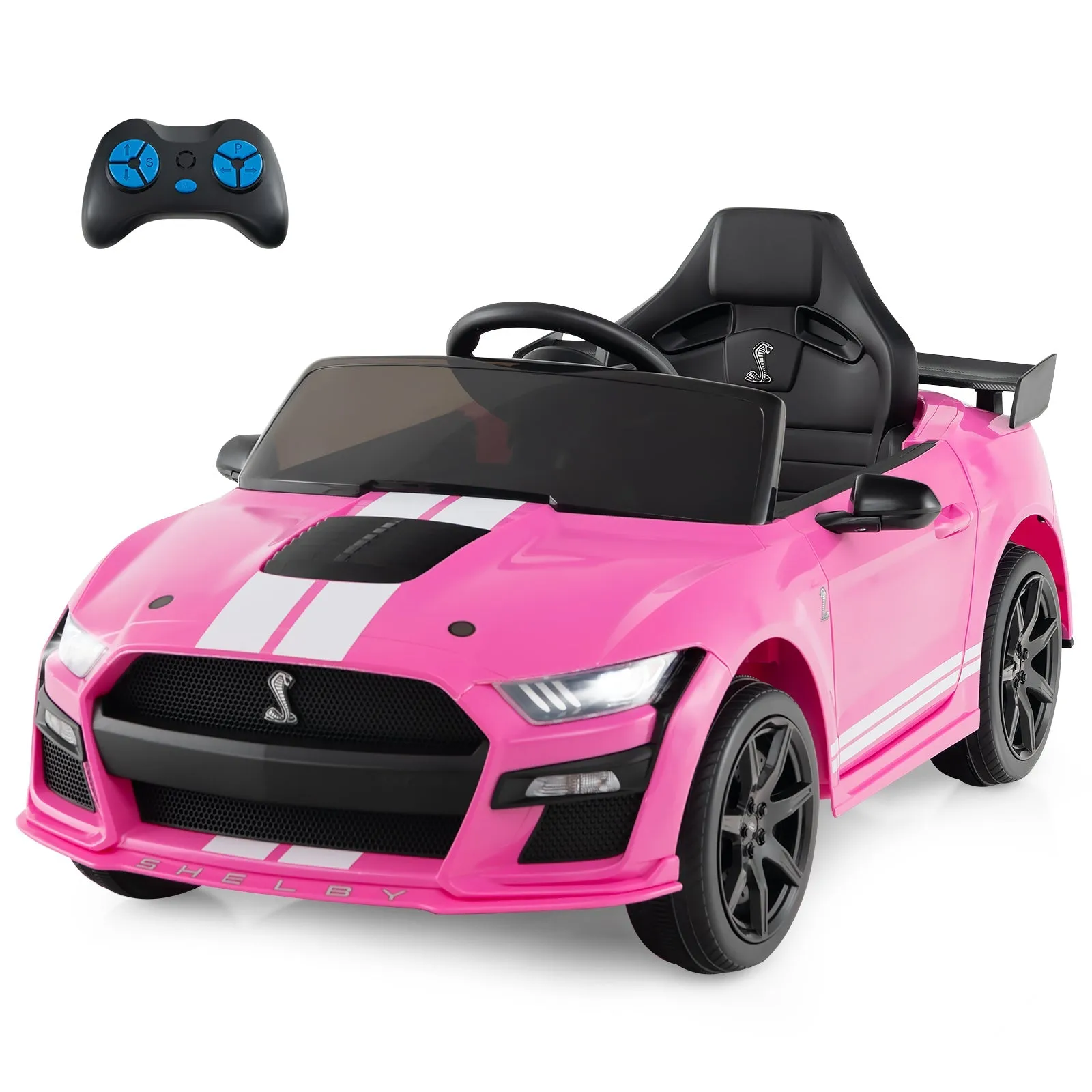 12V Kids Ride on Car Electric Licensed Ford Mustang Shelby GT500 for Kids Aged 3-8-Pink