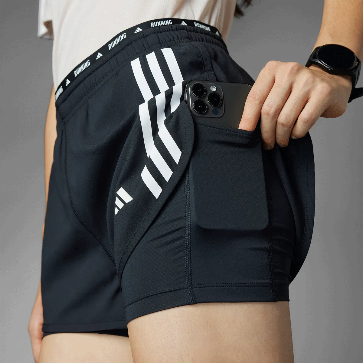 adidas Own The Run 3 Stripe 2in1 Shorts - Womens - Black