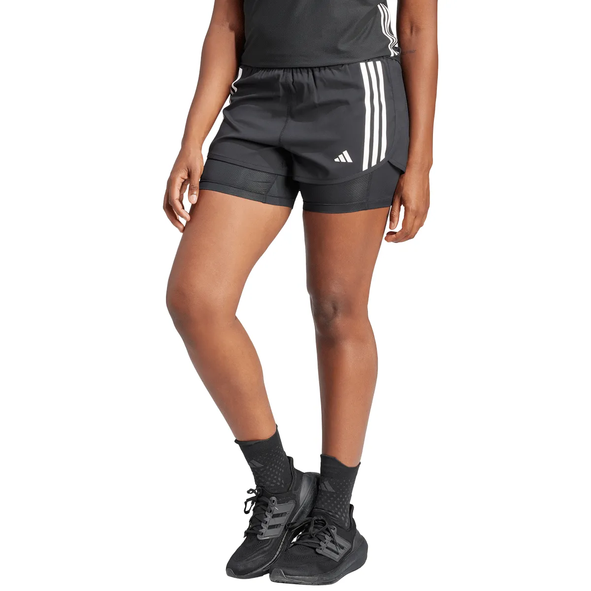 adidas Own The Run 3 Stripe 2in1 Shorts - Womens - Black