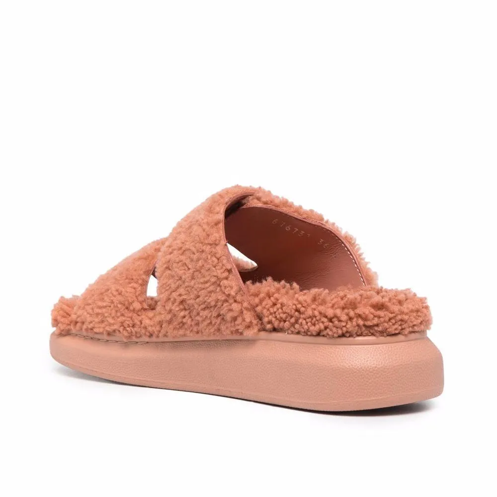 Alexander McQueen Women's Shearling Slide Sandals in Pink