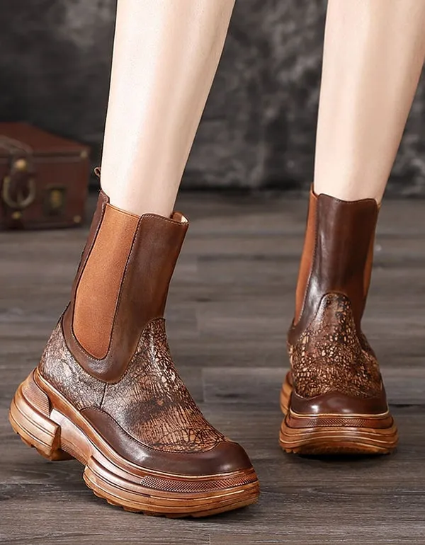 Autumn Winter Handmade Retro Leather Platform Boots