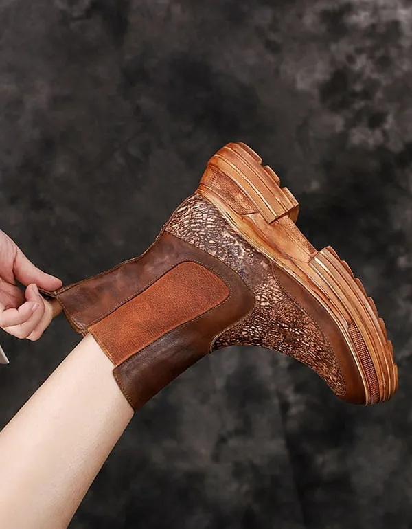 Autumn Winter Handmade Retro Leather Platform Boots