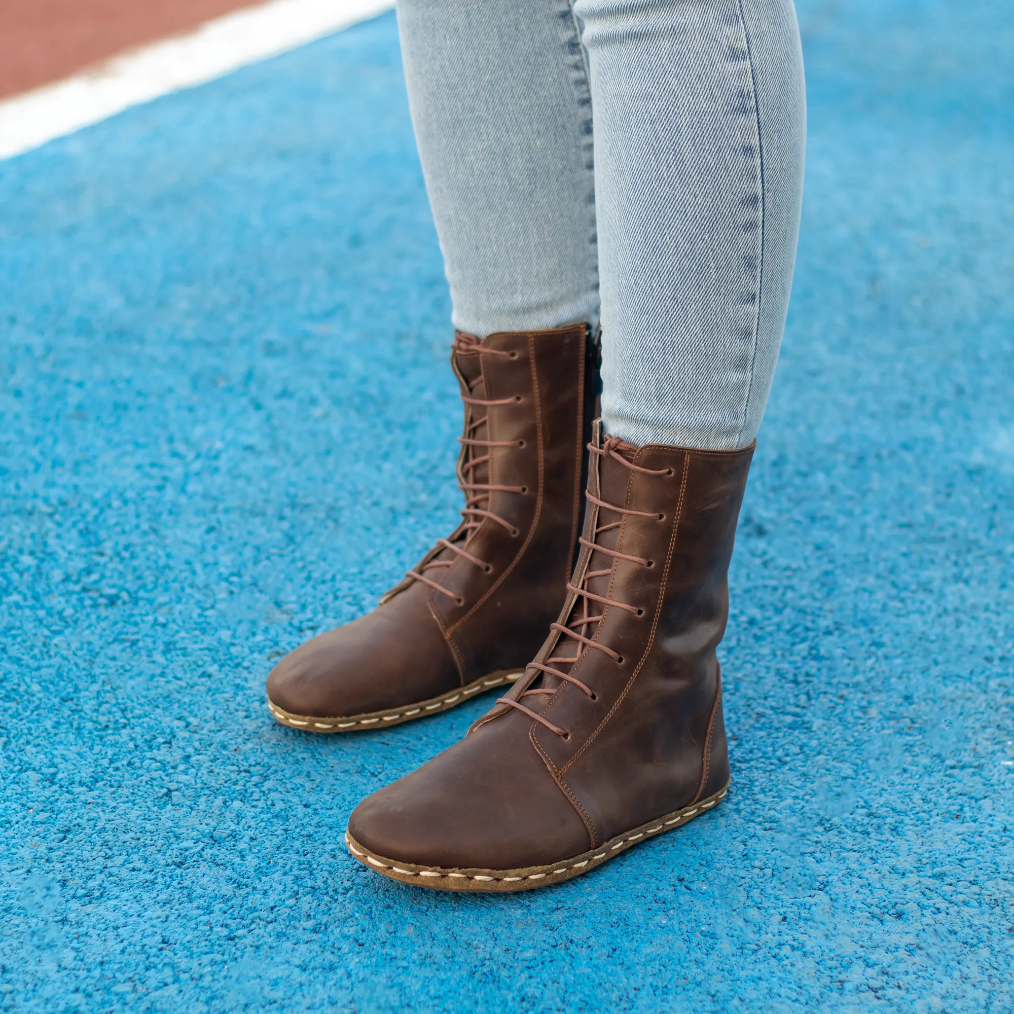 Barefoot Grounding Effect Crazy Classic Brown Leather Boots For Women