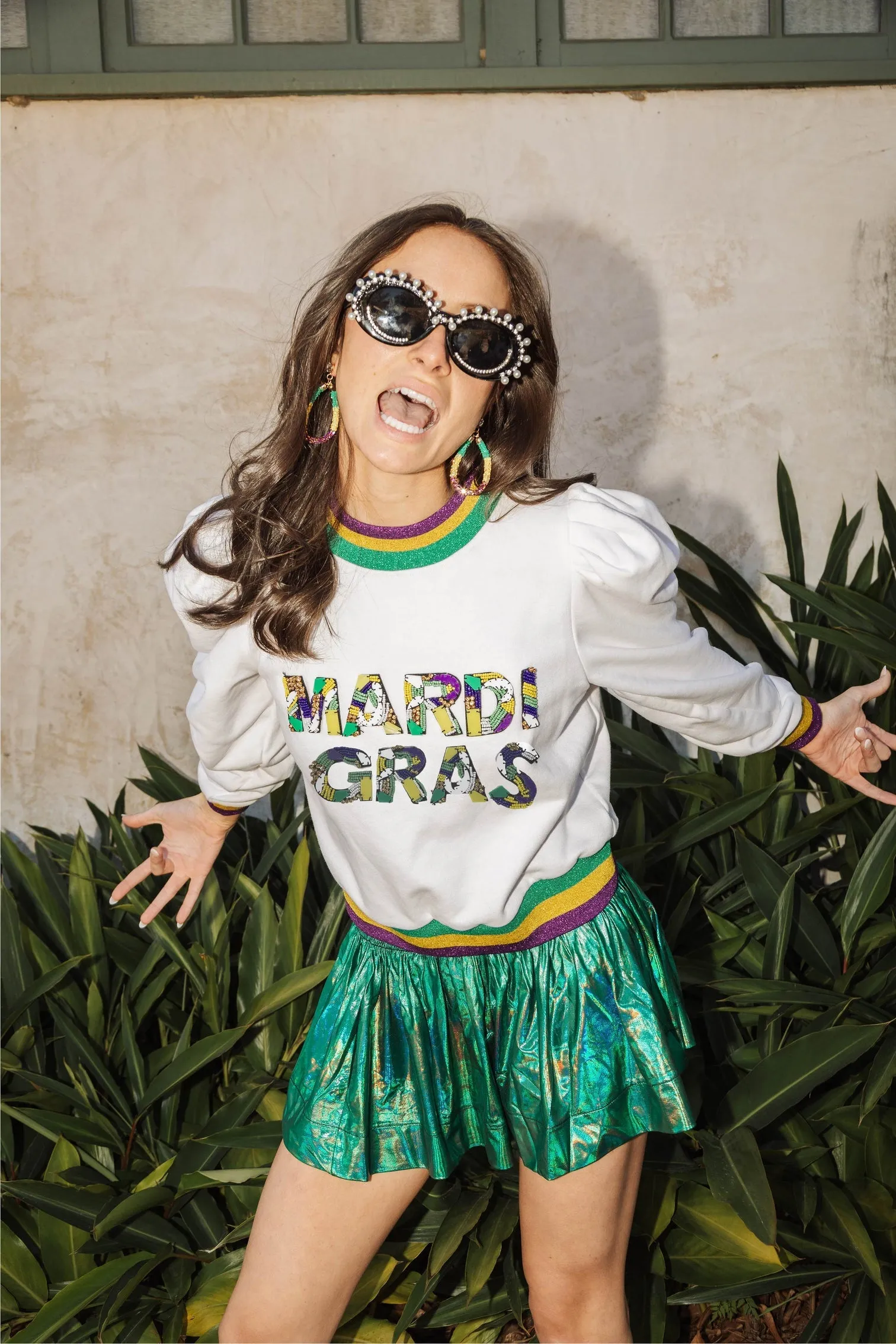 Beaded Poof Mardi Gras Sweatshirt