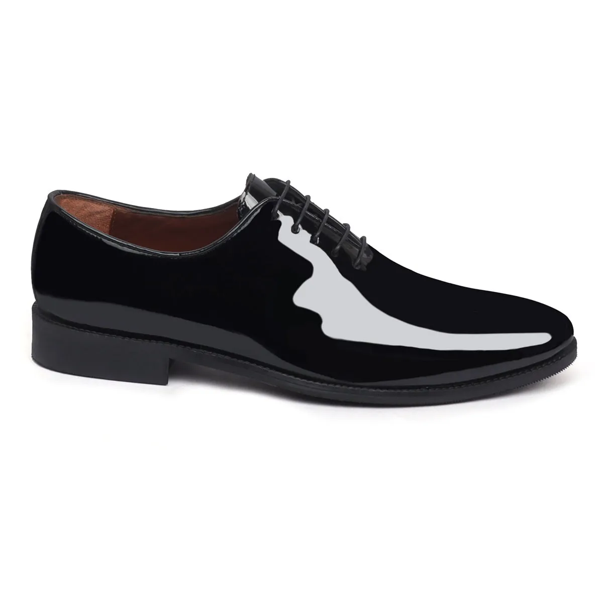 Black Patent Whole Cut/One-Piece Oxford Leather Lace-Up Shoes For Men By Brune & Bareskin