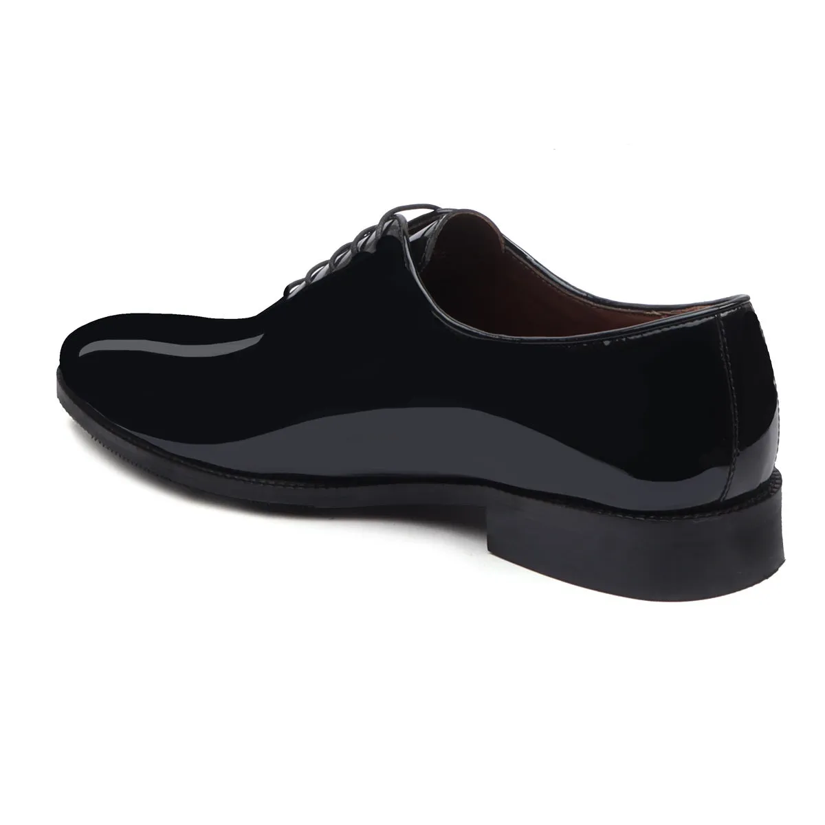 Black Patent Whole Cut/One-Piece Oxford Leather Lace-Up Shoes For Men By Brune & Bareskin