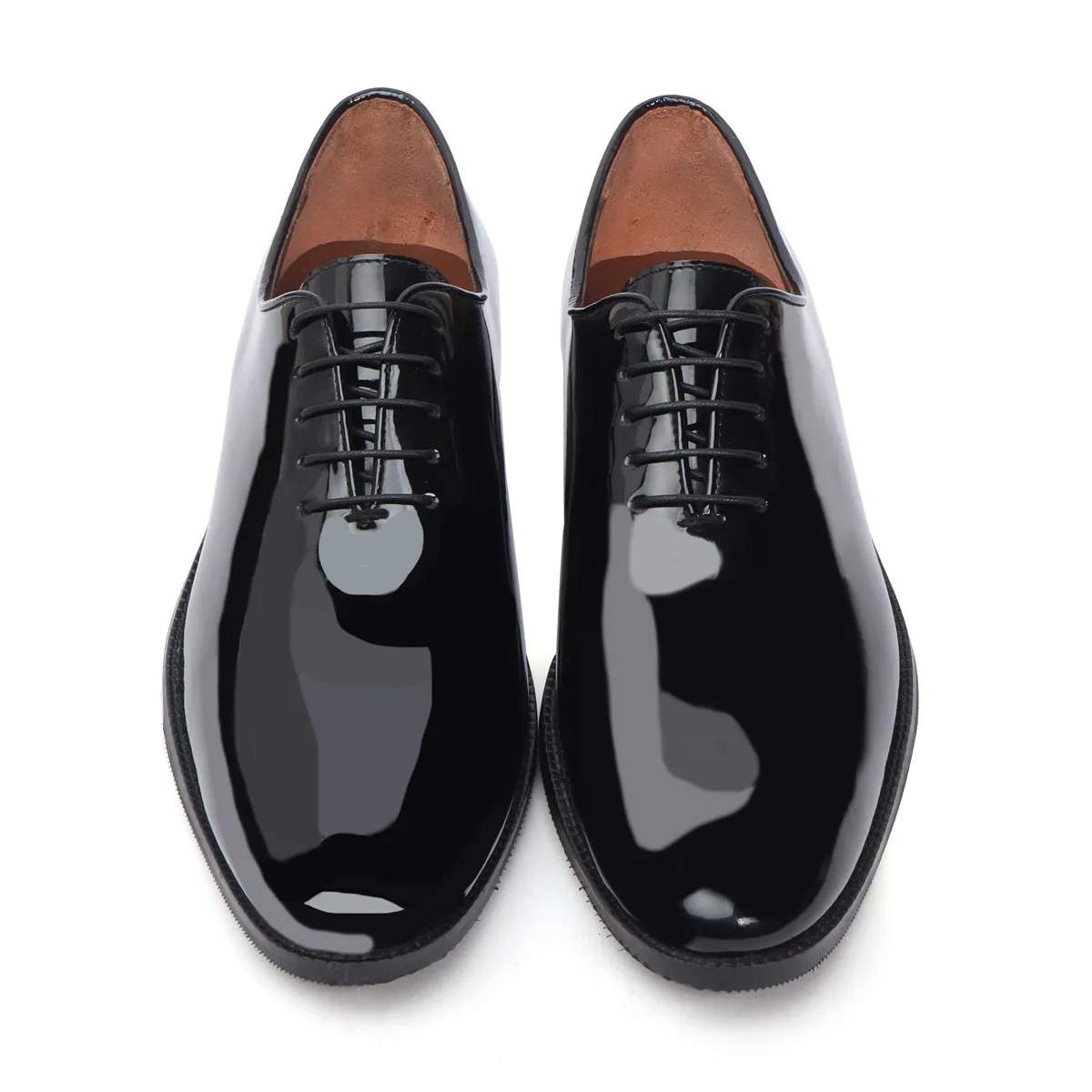 Black Patent Whole Cut/One-Piece Oxford Leather Lace-Up Shoes For Men By Brune & Bareskin