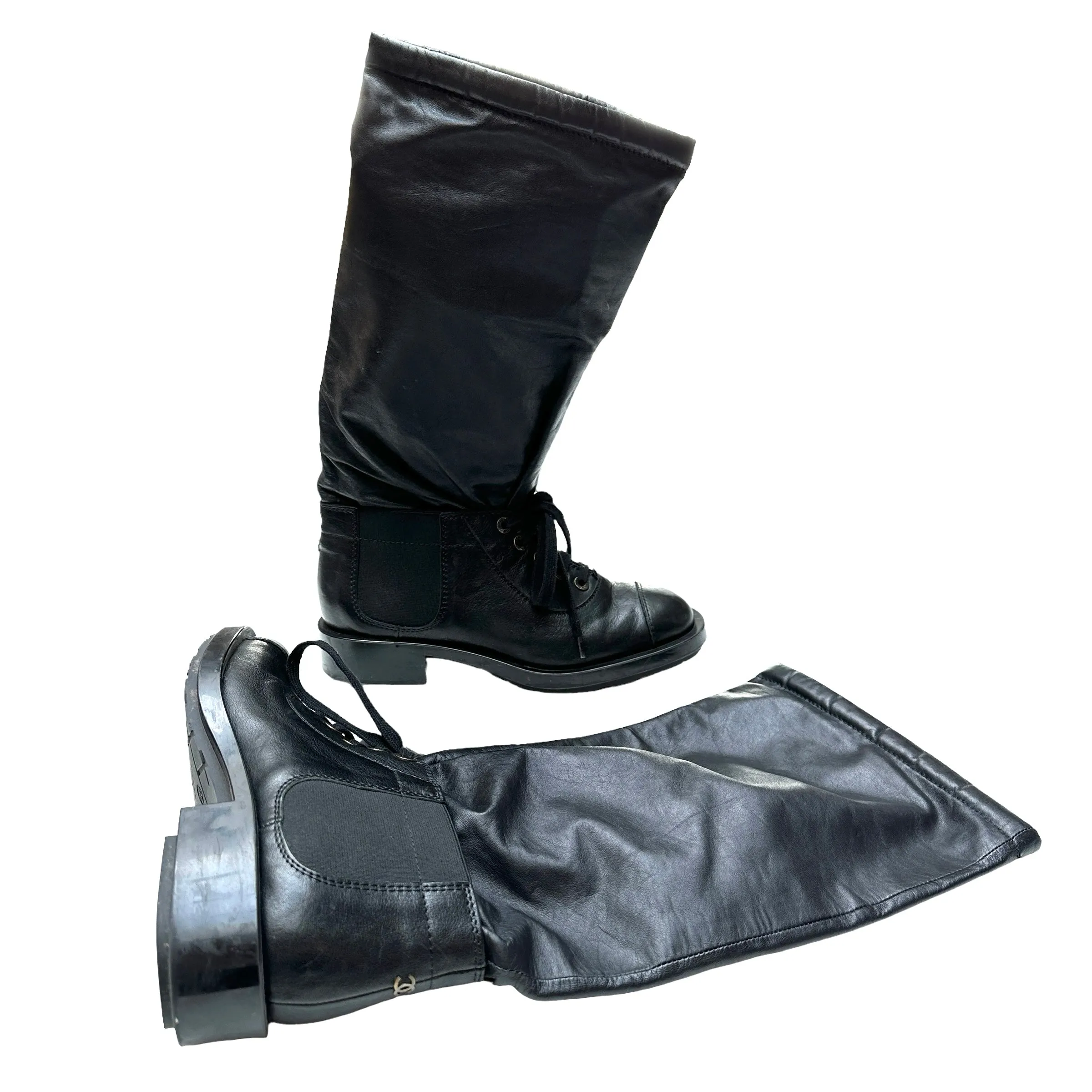 Black Tall Leather Boots - 7.5