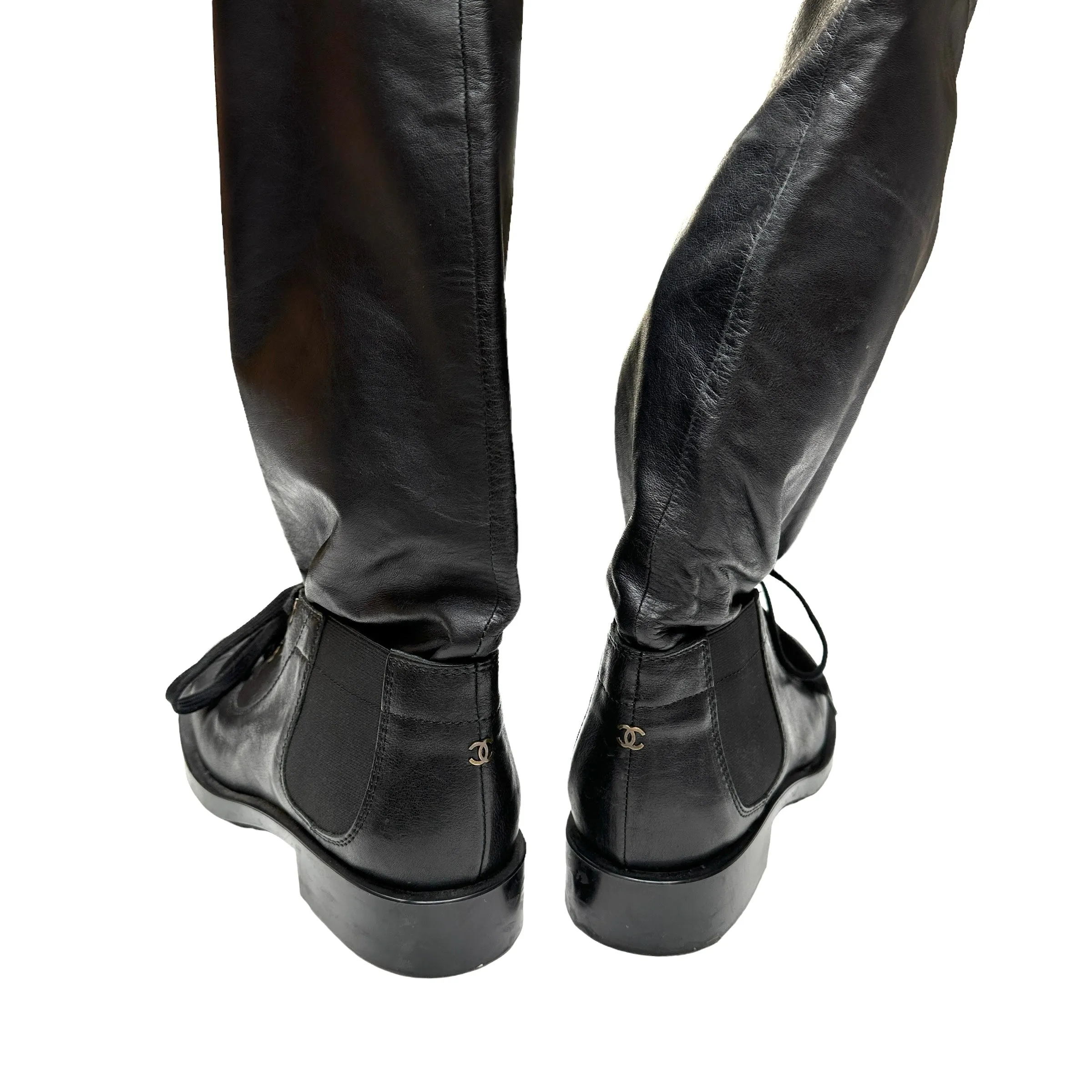 Black Tall Leather Boots - 7.5