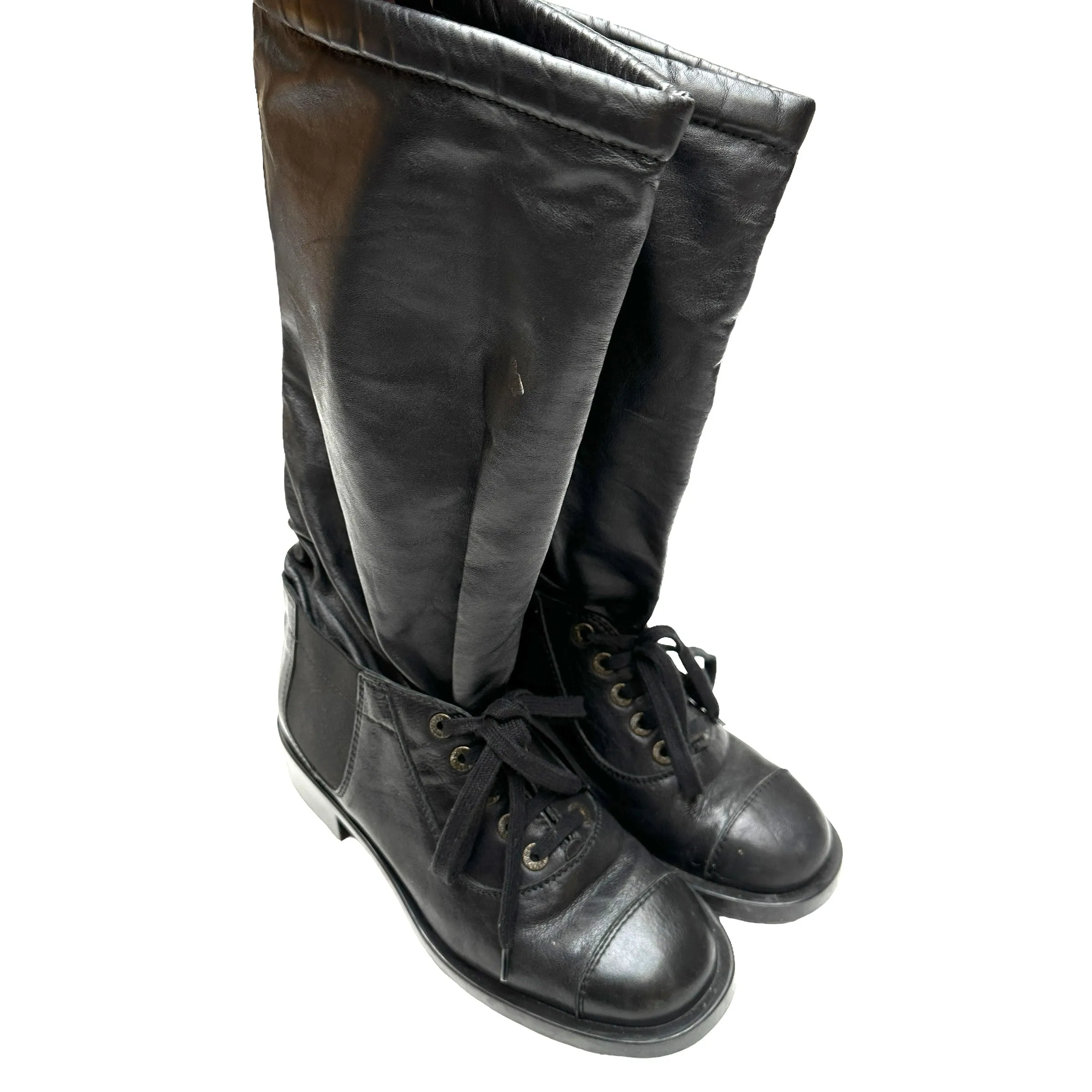 Black Tall Leather Boots - 7.5