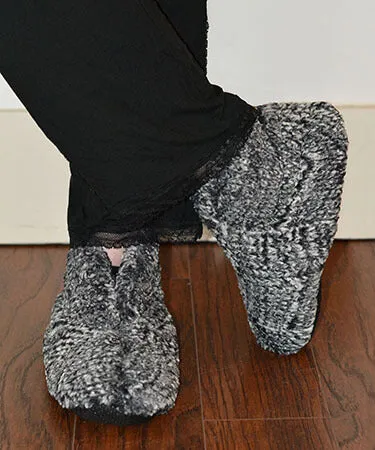 Bootie Slipper - Cozy Cable in Ash Faux Fur ( One Large Left!)