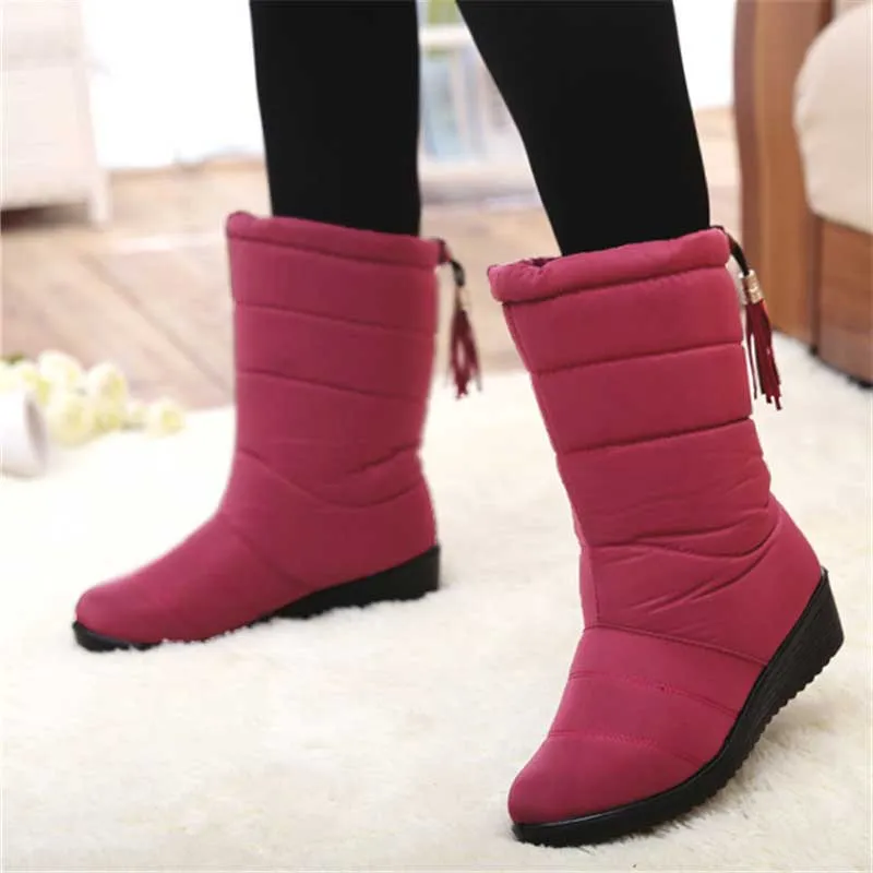 Boots Women Waterproof Snow Boots Mid-Calf Down High Bota