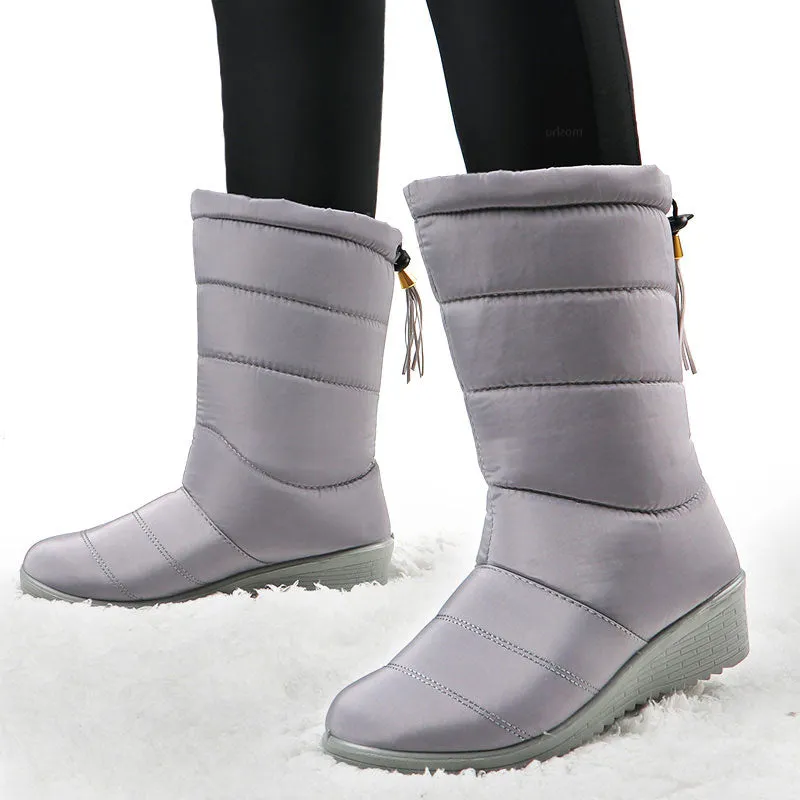 Boots Women Waterproof Snow Boots Mid-Calf Down High Bota