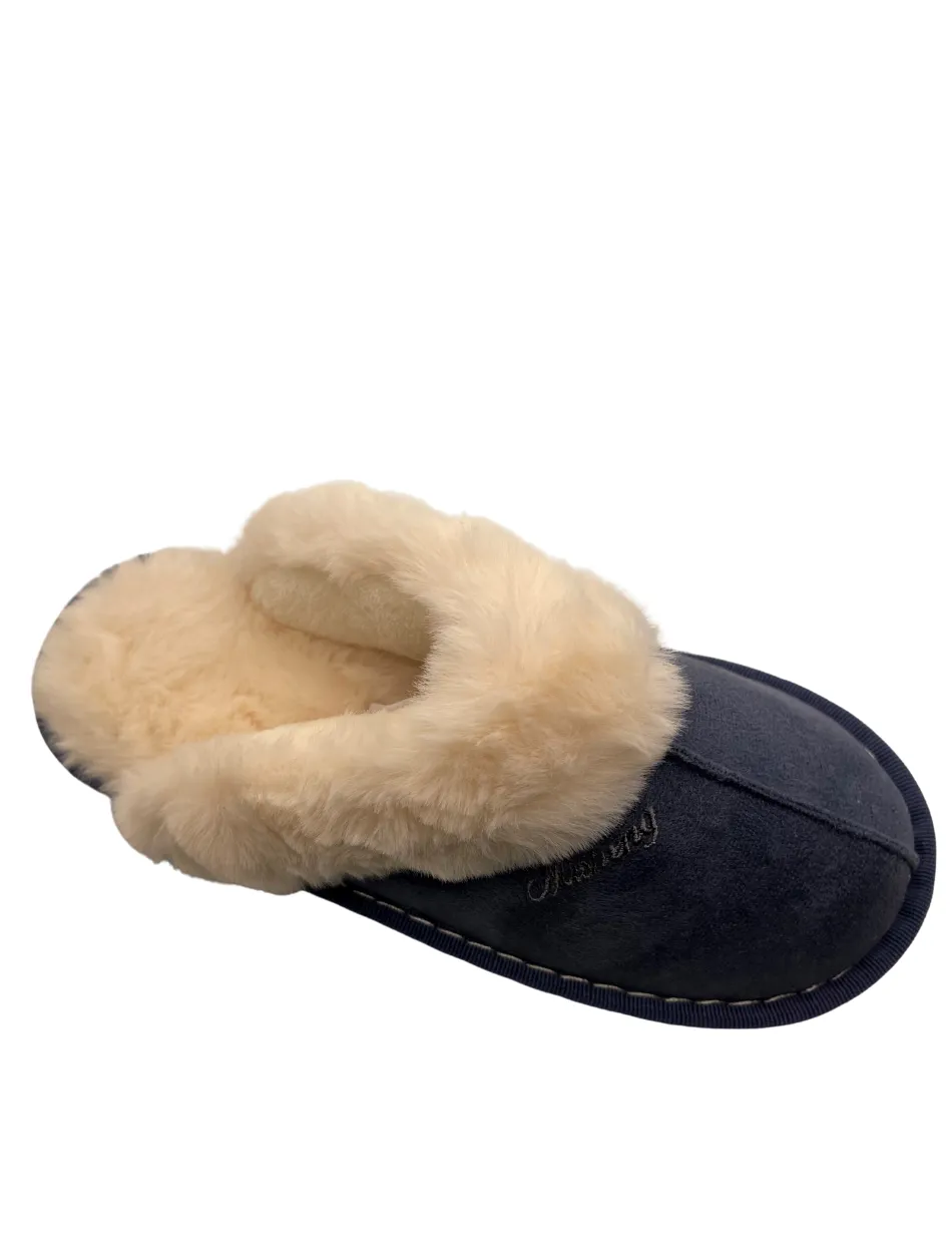 Bras & Honey Ladies Lila Slippers Faux Sheepskin Mule, Blue