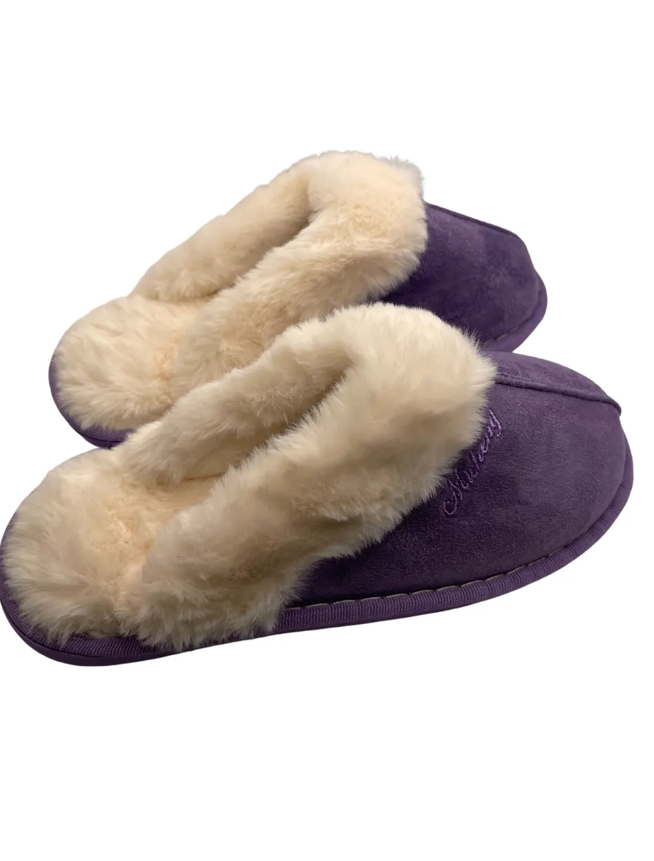 Bras & Honey Ladies Lila Slippers Faux Sheepskin Mule, Purple