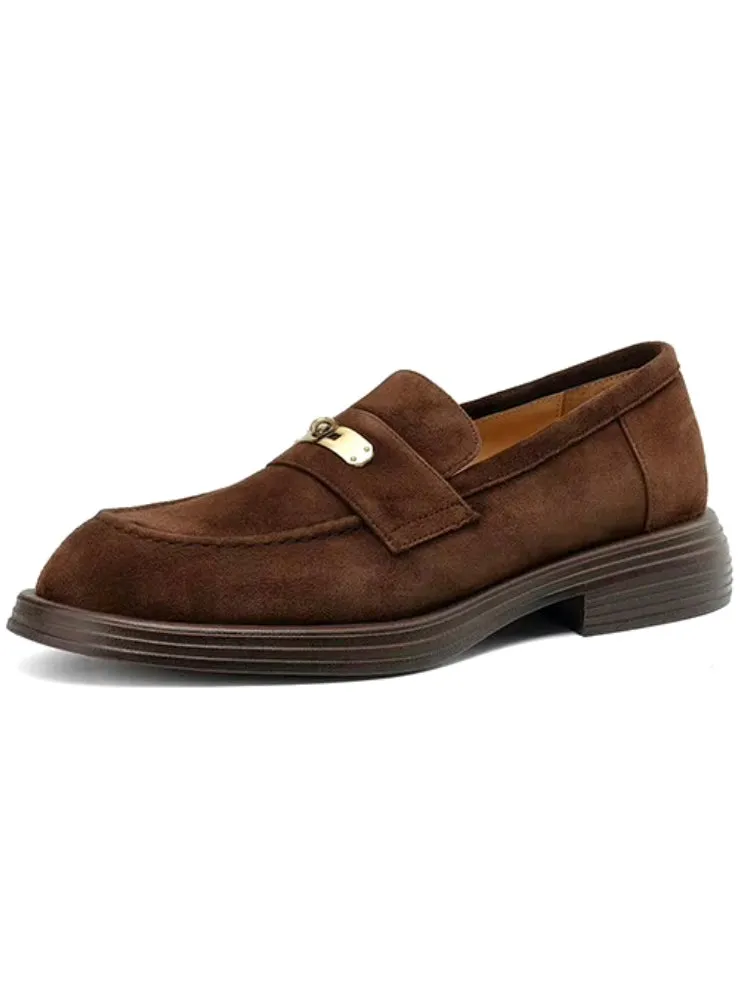 Brown and apricot faux suede slip on loafers shoes