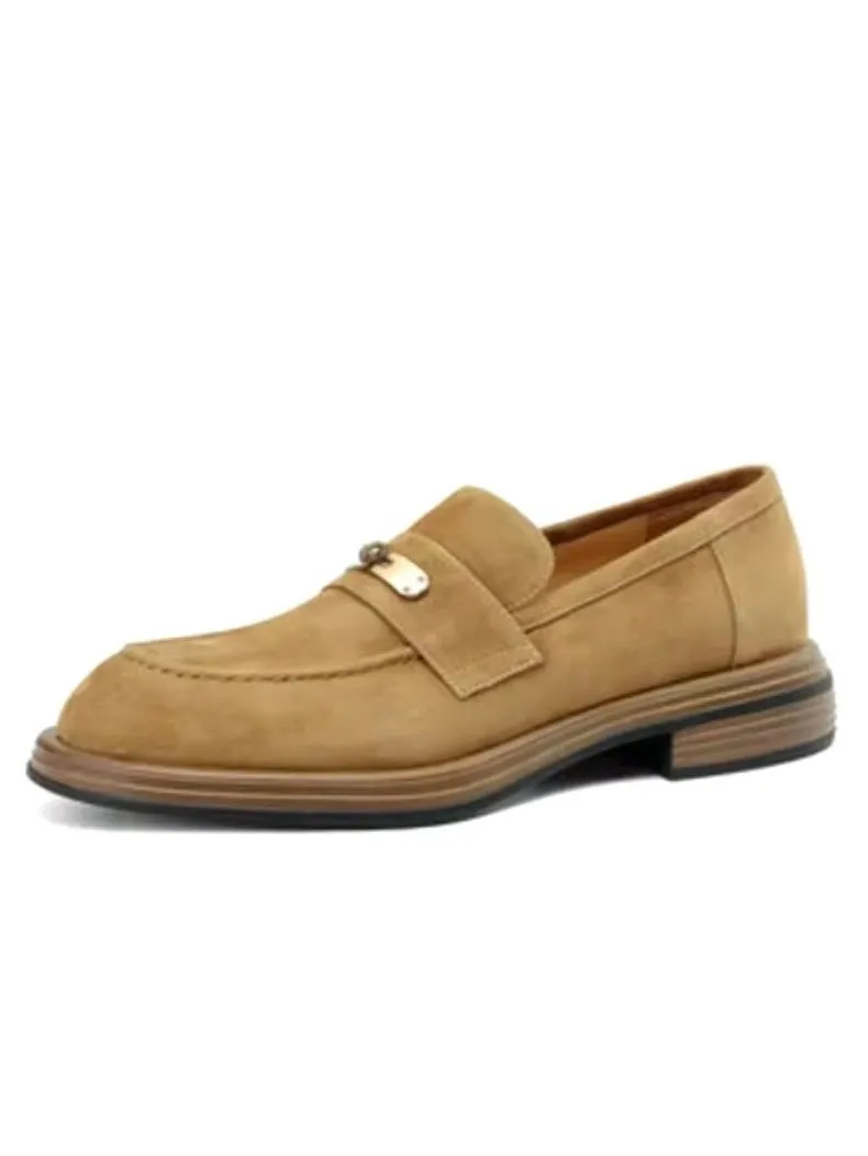 Brown and apricot faux suede slip on loafers shoes