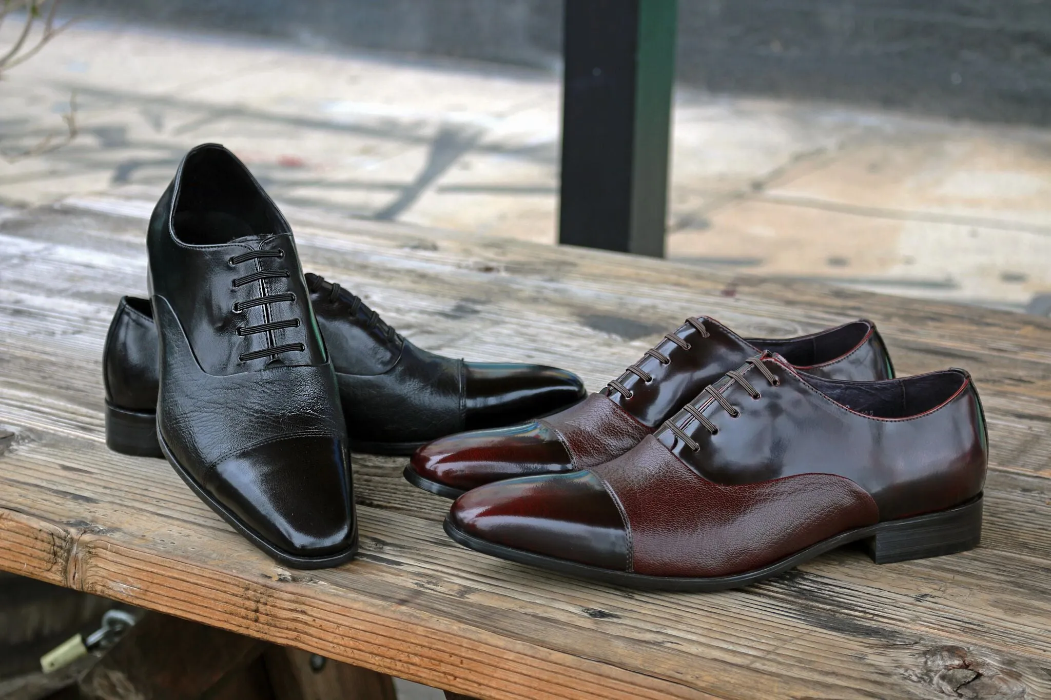 Calfskin & Deerskin Lace-Up Oxford Burgundy