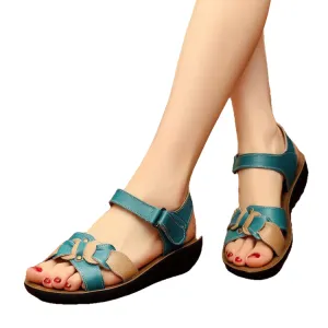 Casual Genuine Leather Sandals Women Wedge Platform Summer Shoes Ladies Sandalias Beach Chaussures Femme