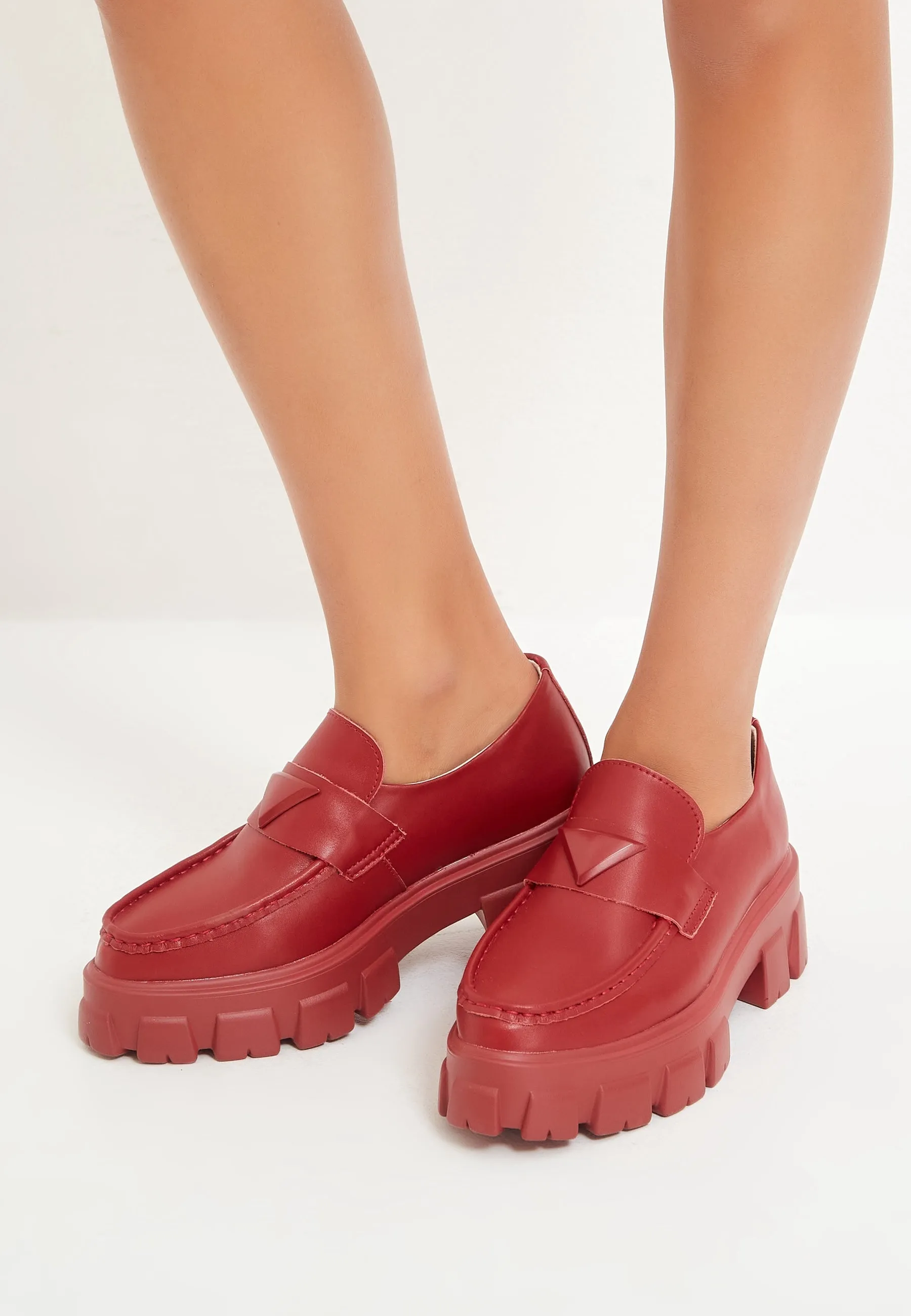 Chunky Leather Platform Loafers - Bordeaux