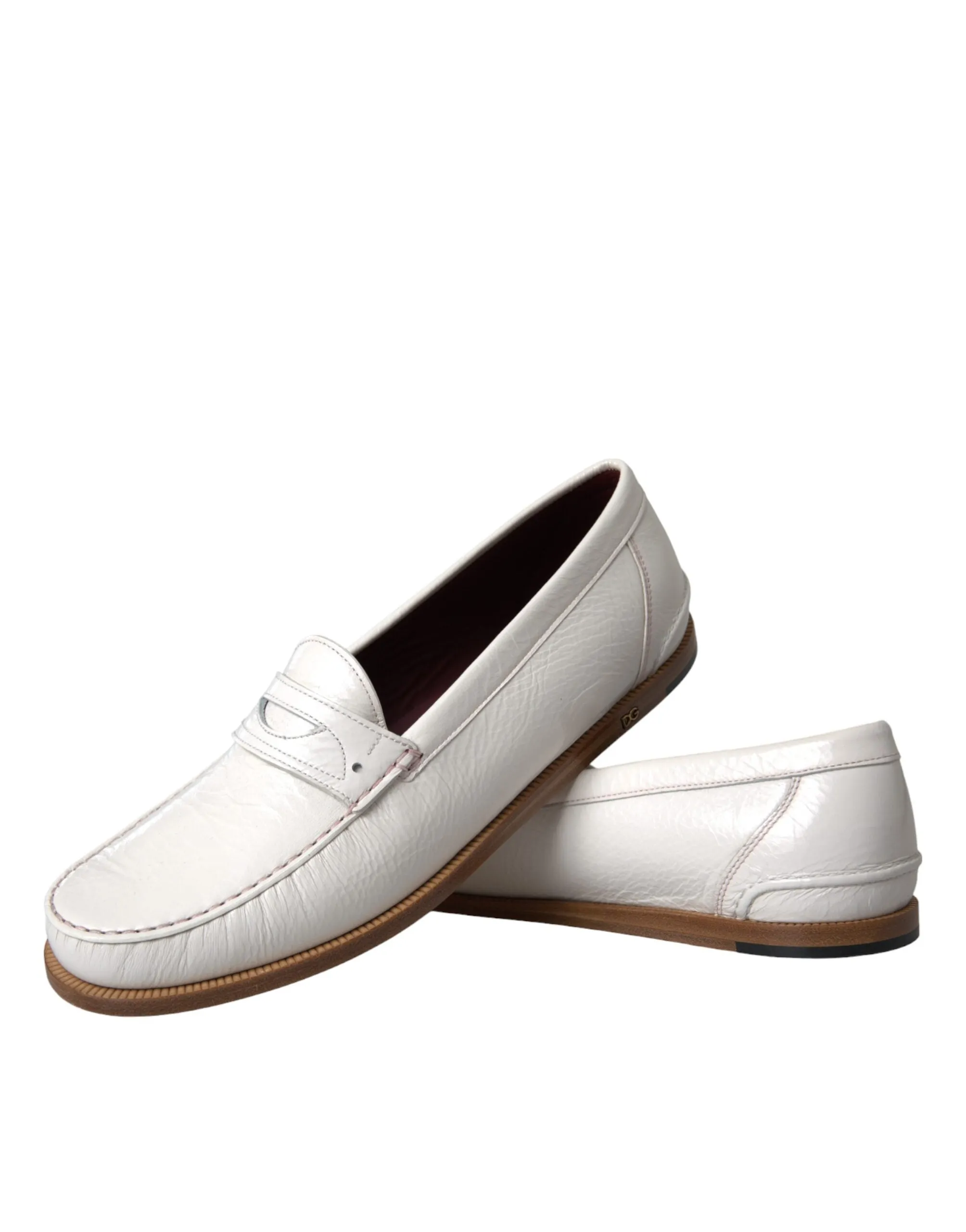 Dolce & Gabbana White Leather Slip On Mocassin Loafers Shoes