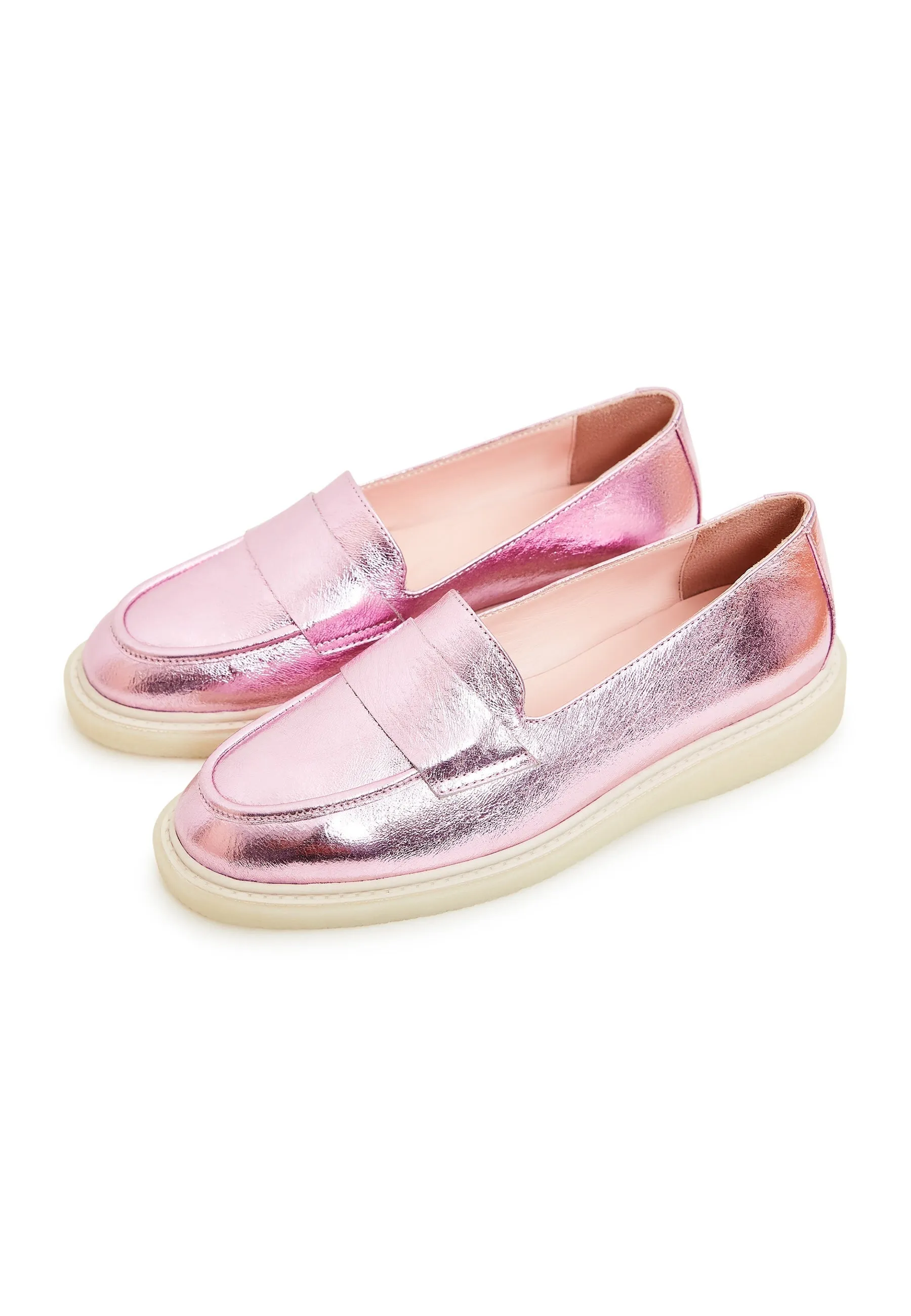 Flat Sole Loafers - Metallic Pink