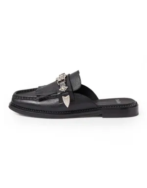 Geneh Black Leather Slides