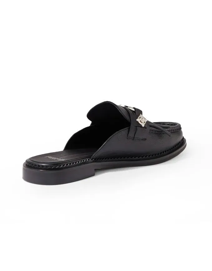 Geneh Black Leather Slides