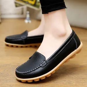 Genuine leather shoes woman solid slip on boat shoes for women flats shoes big size 35-44 loafers chaussure femme