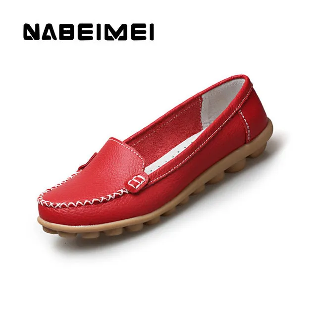 Genuine leather shoes woman solid slip on boat shoes for women flats shoes big size 35-44 loafers chaussure femme