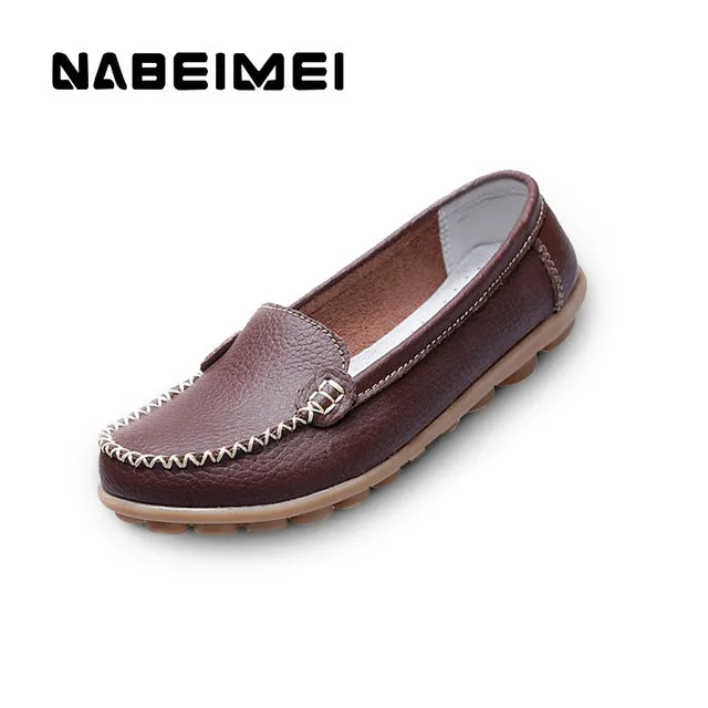 Genuine leather shoes woman solid slip on boat shoes for women flats shoes big size 35-44 loafers chaussure femme