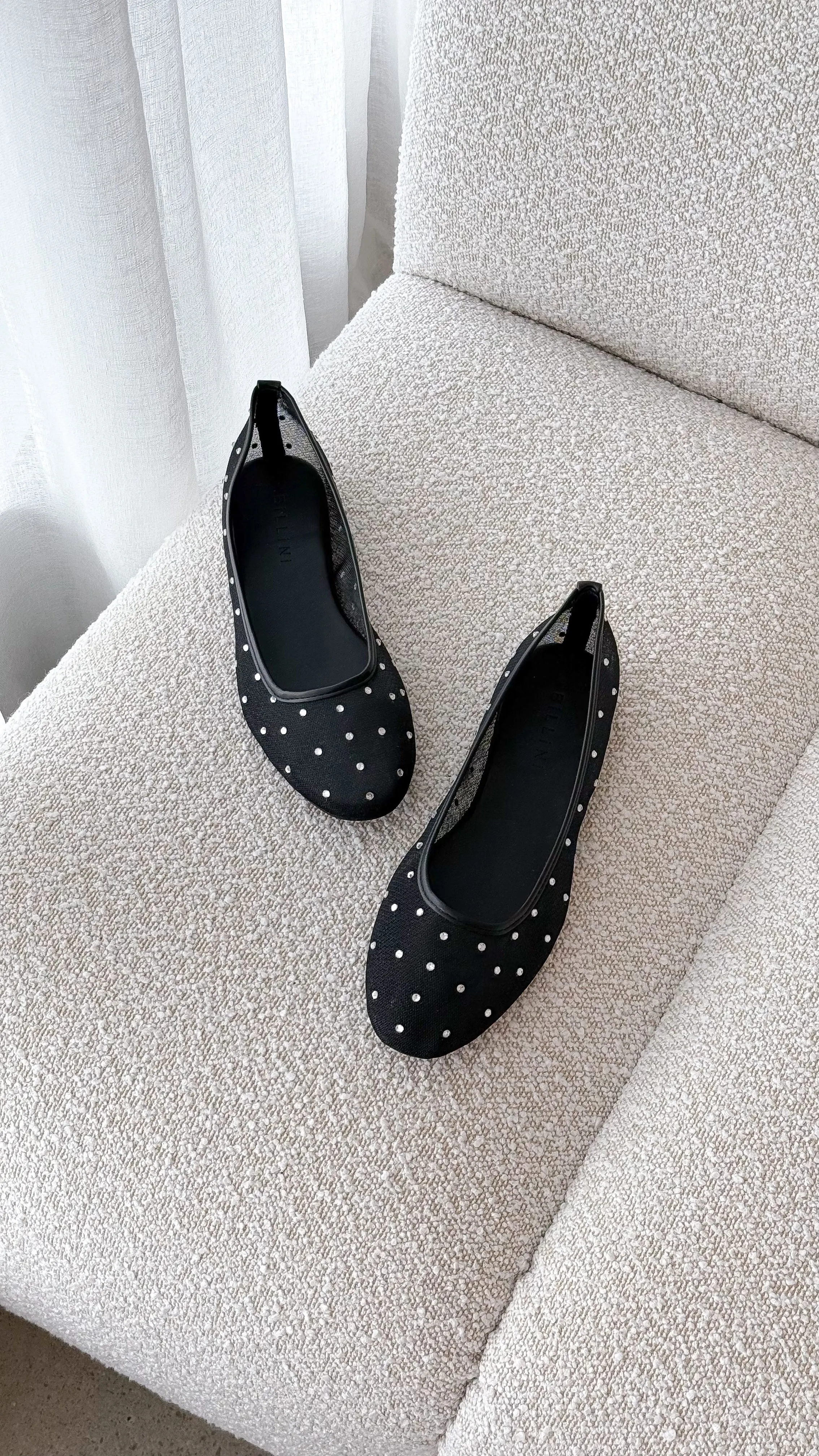 Gerani Flats - Black Mesh Diamante