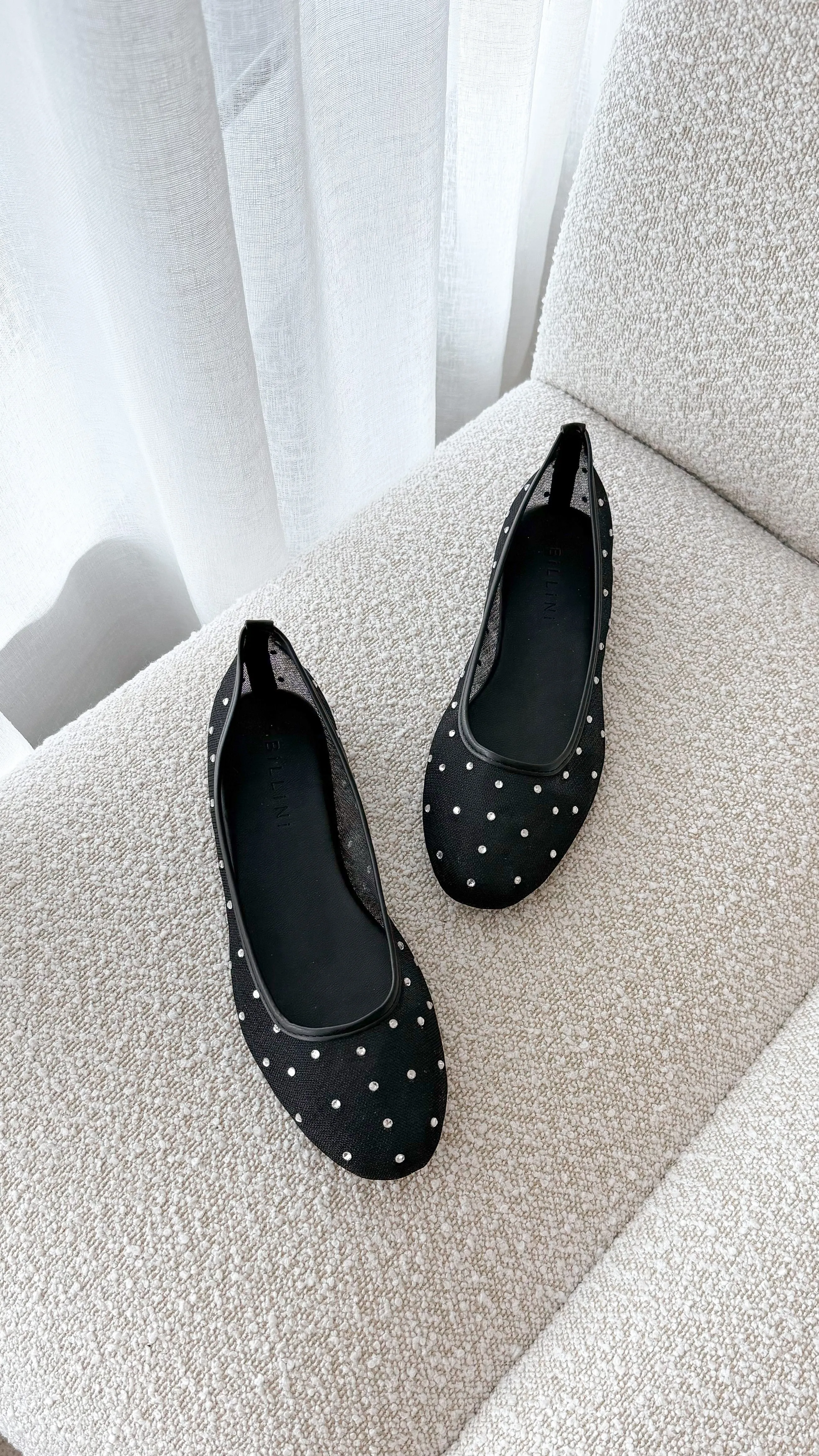 Gerani Flats - Black Mesh Diamante