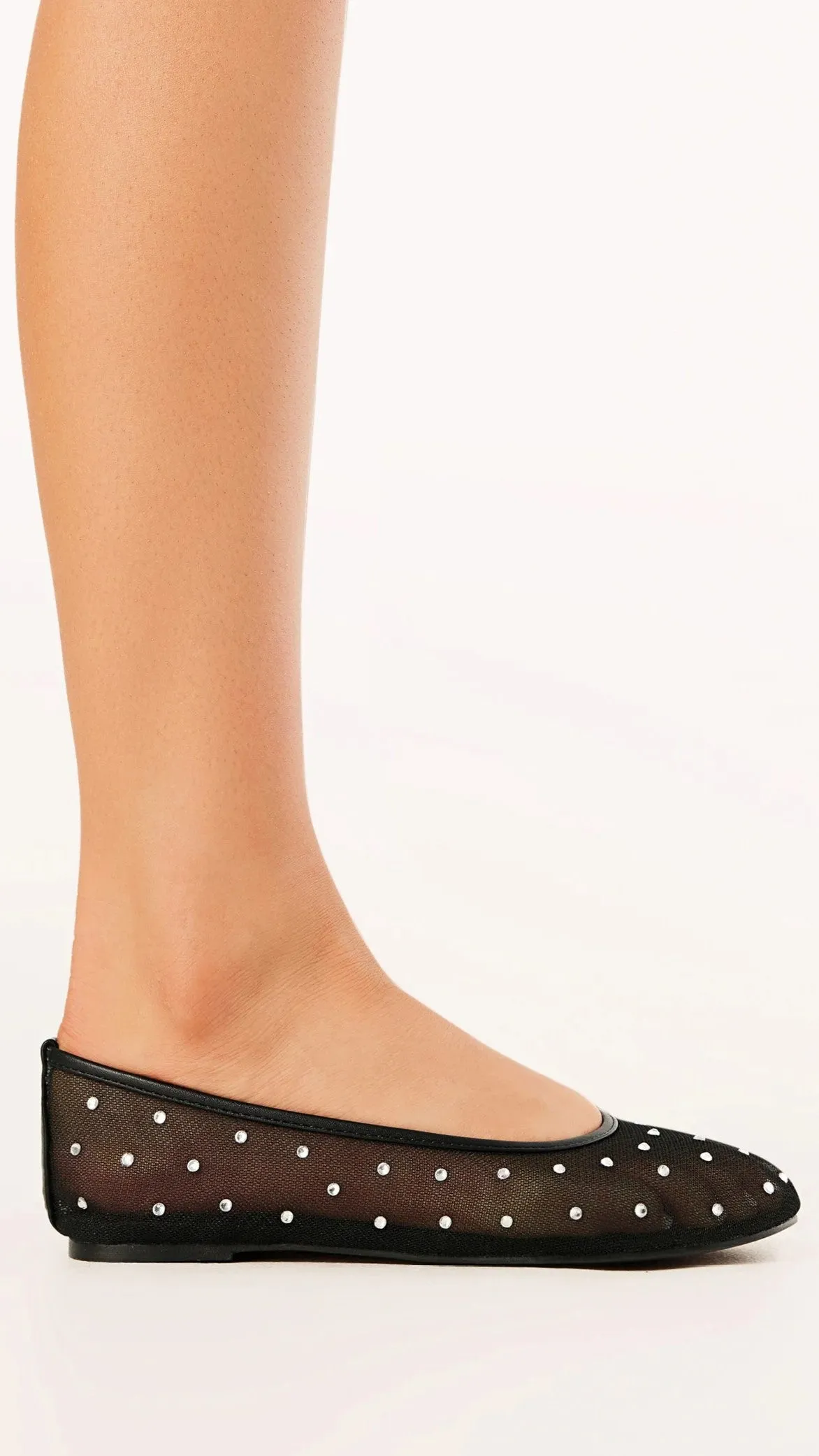 Gerani Flats - Black Mesh Diamante