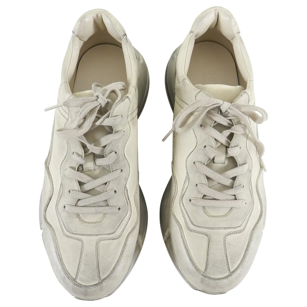 Gucci Distressed Leather Rhyton Sneakers - 11