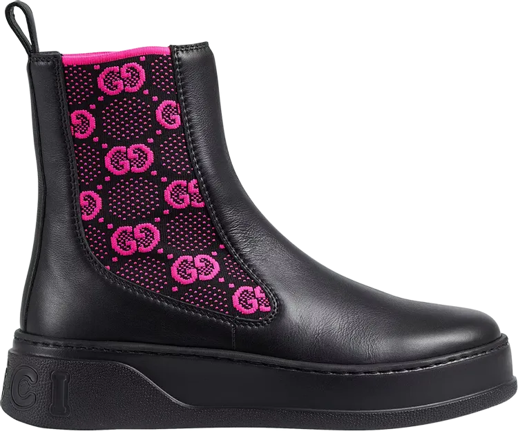 Gucci Wmns Boot GG Jersey Sneakers - Black Fuchsia, black