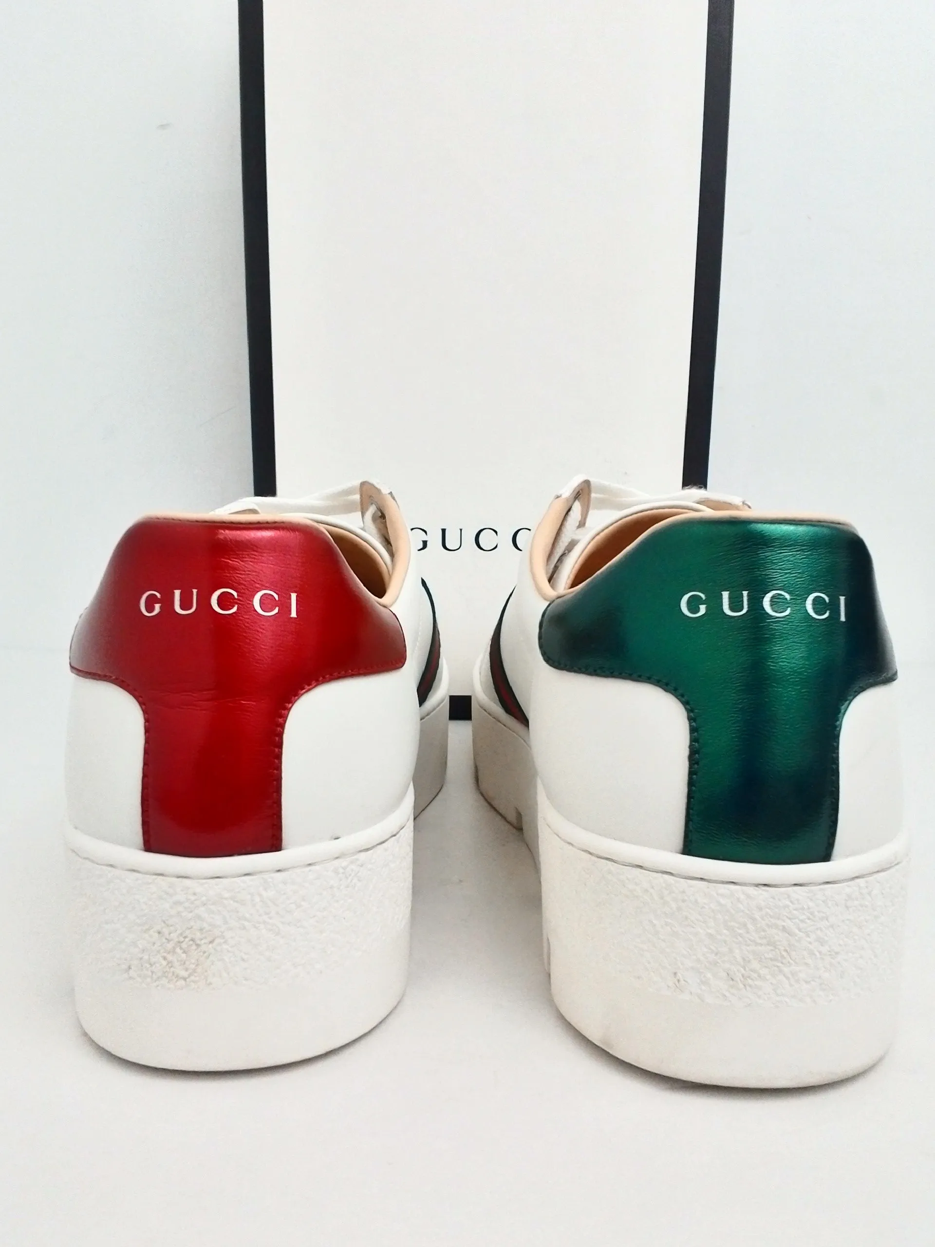 Gucci Women's Miro sot silk White/Red/Green Platform Sneakers Size 42