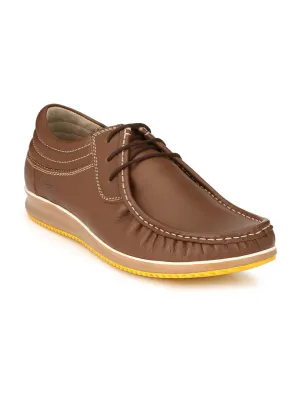 Hitz Men's Tan Leather Lace-up Casual Shoes