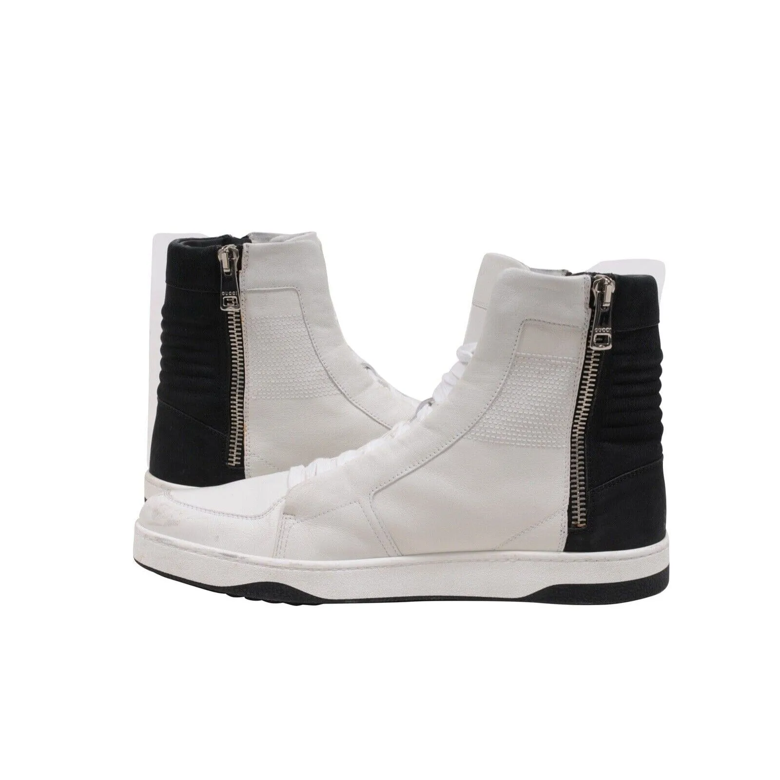 Hudson Sneakers Black White Leather Side Zip High Top