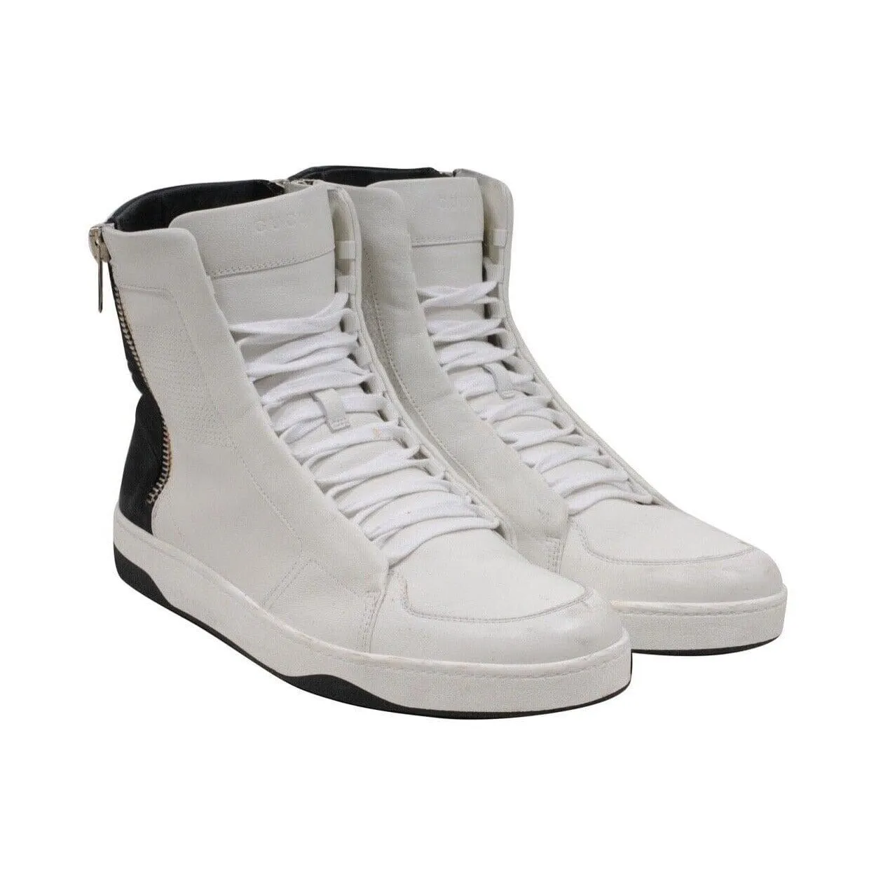 Hudson Sneakers Black White Leather Side Zip High Top