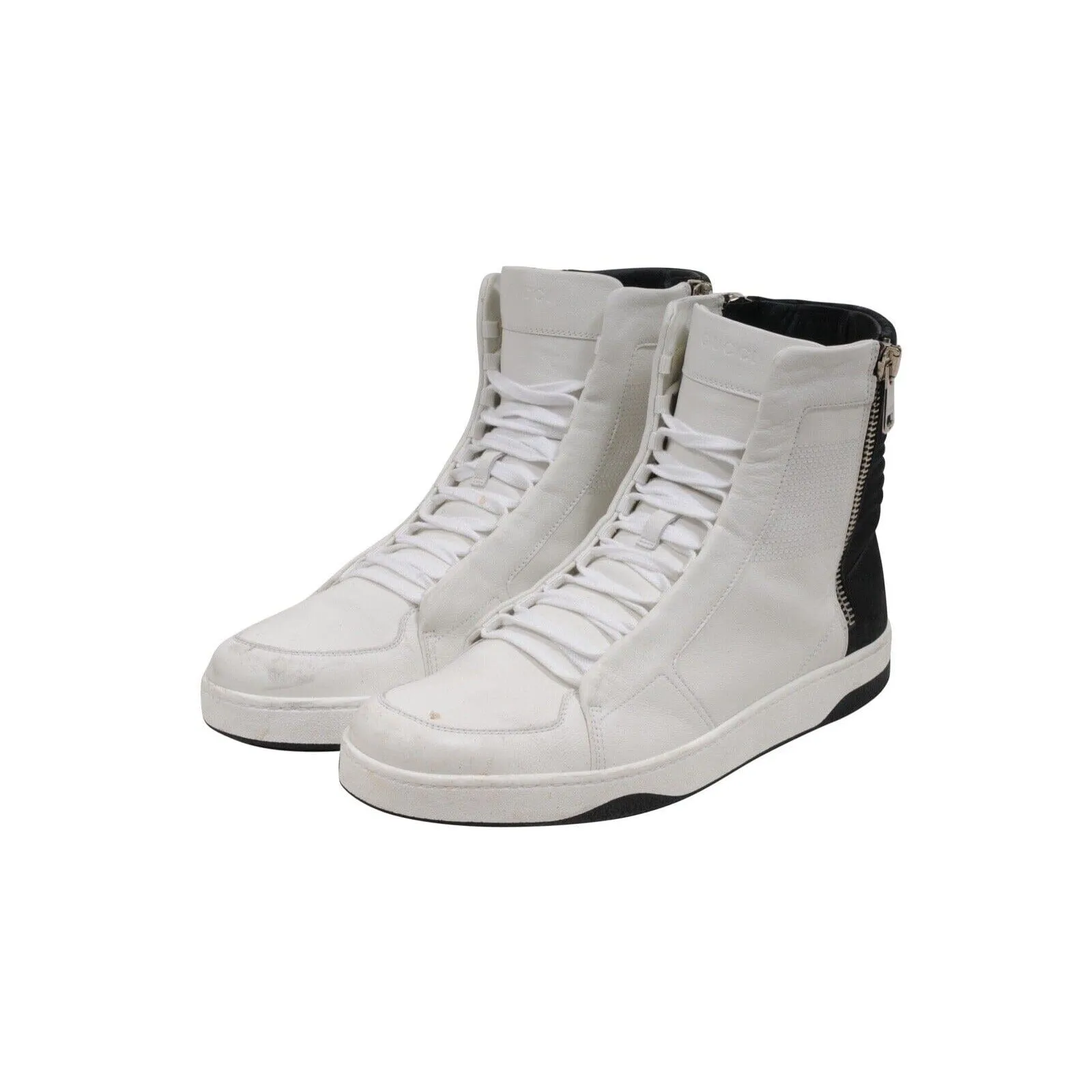 Hudson Sneakers Black White Leather Side Zip High Top