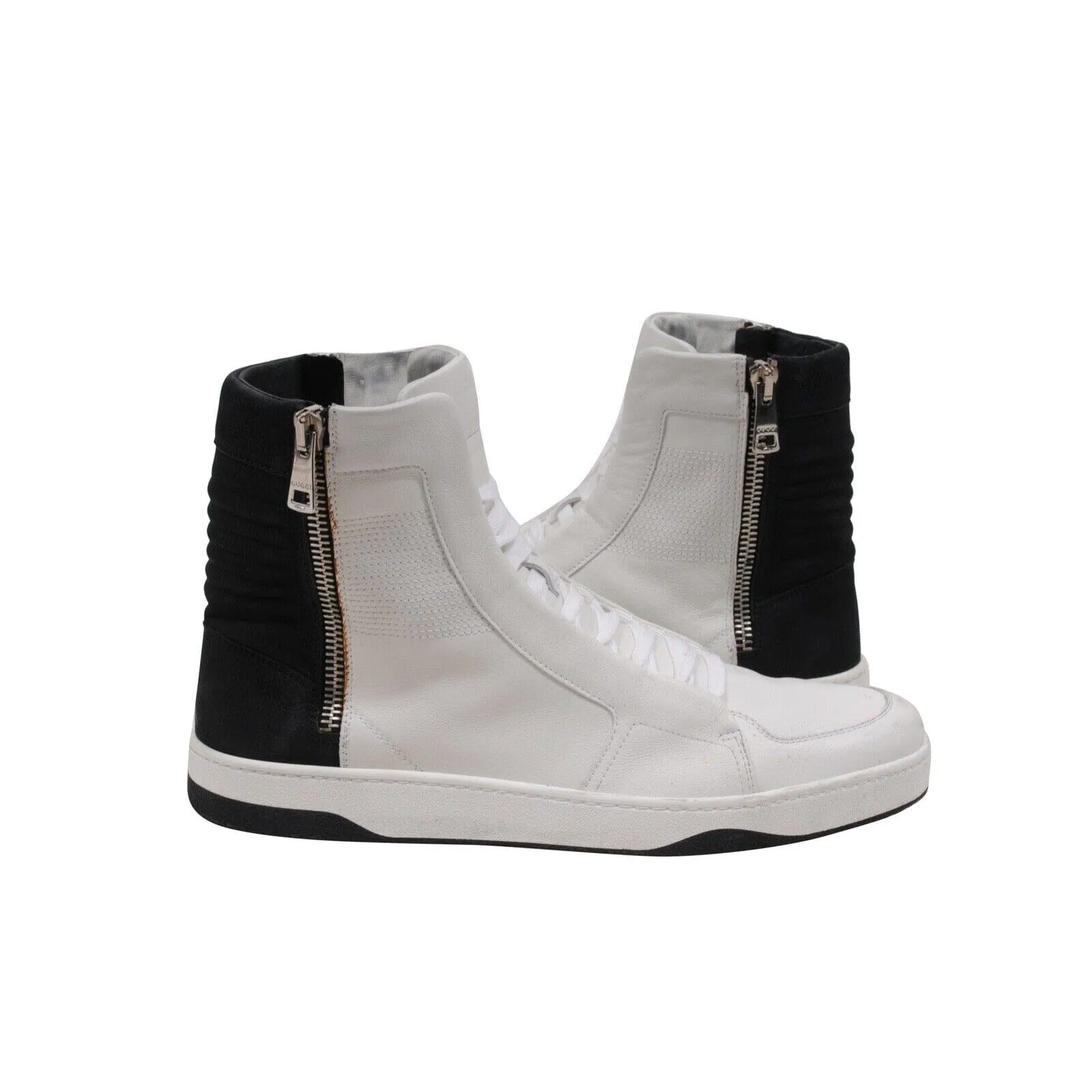 Hudson Sneakers Black White Leather Side Zip High Top