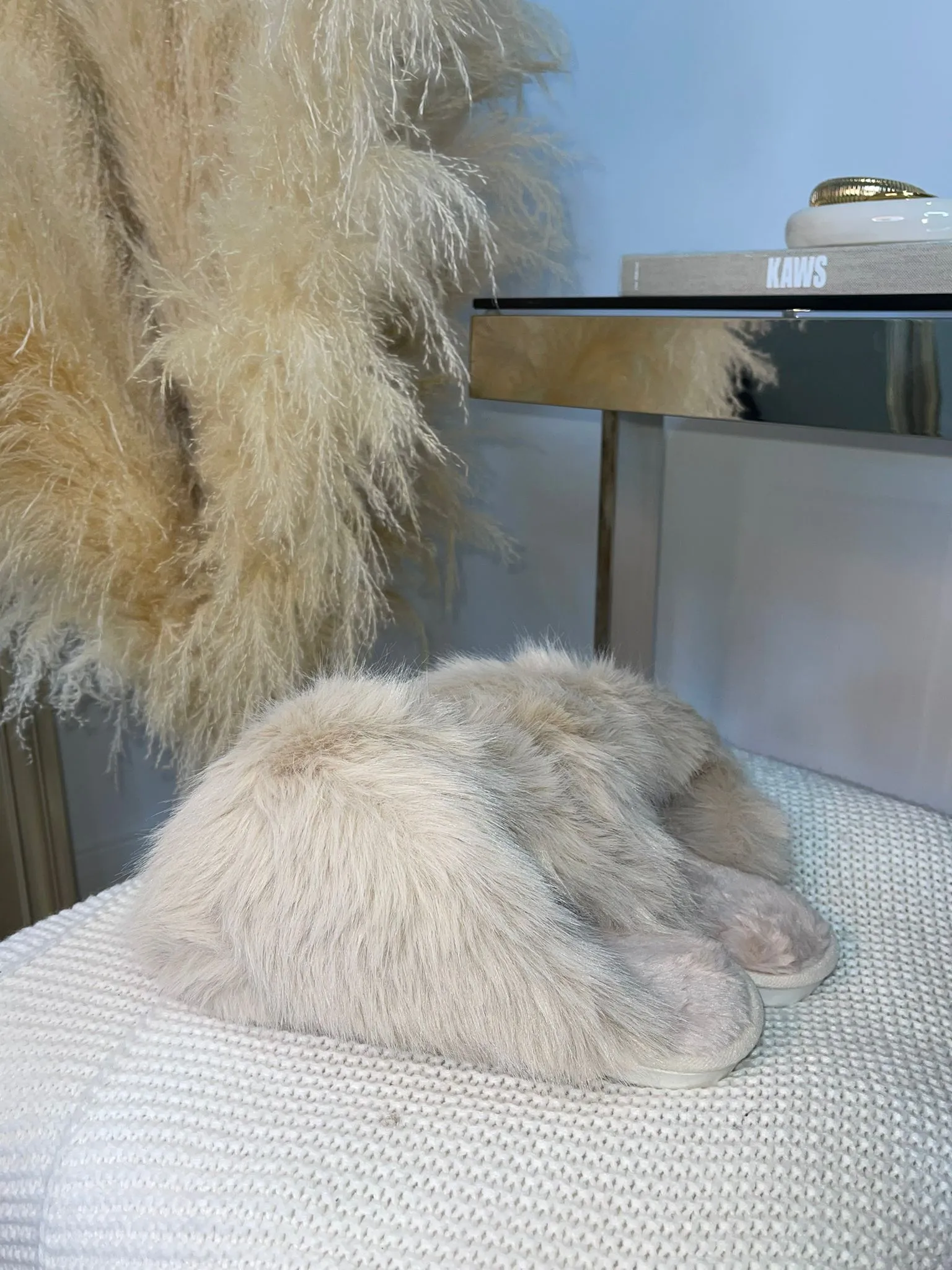 Kelise Faux Fur Slippers- Beige