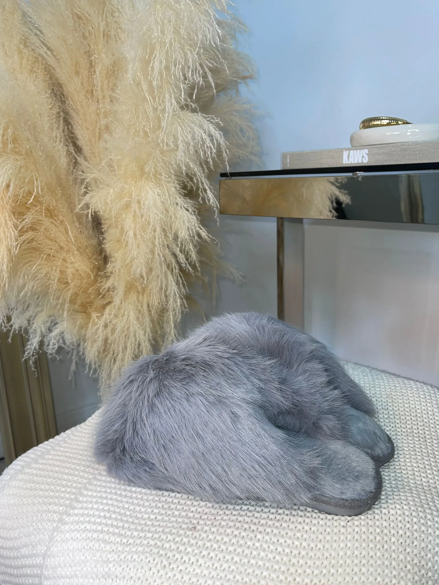 Kelise Faux Fur Slippers- Grey