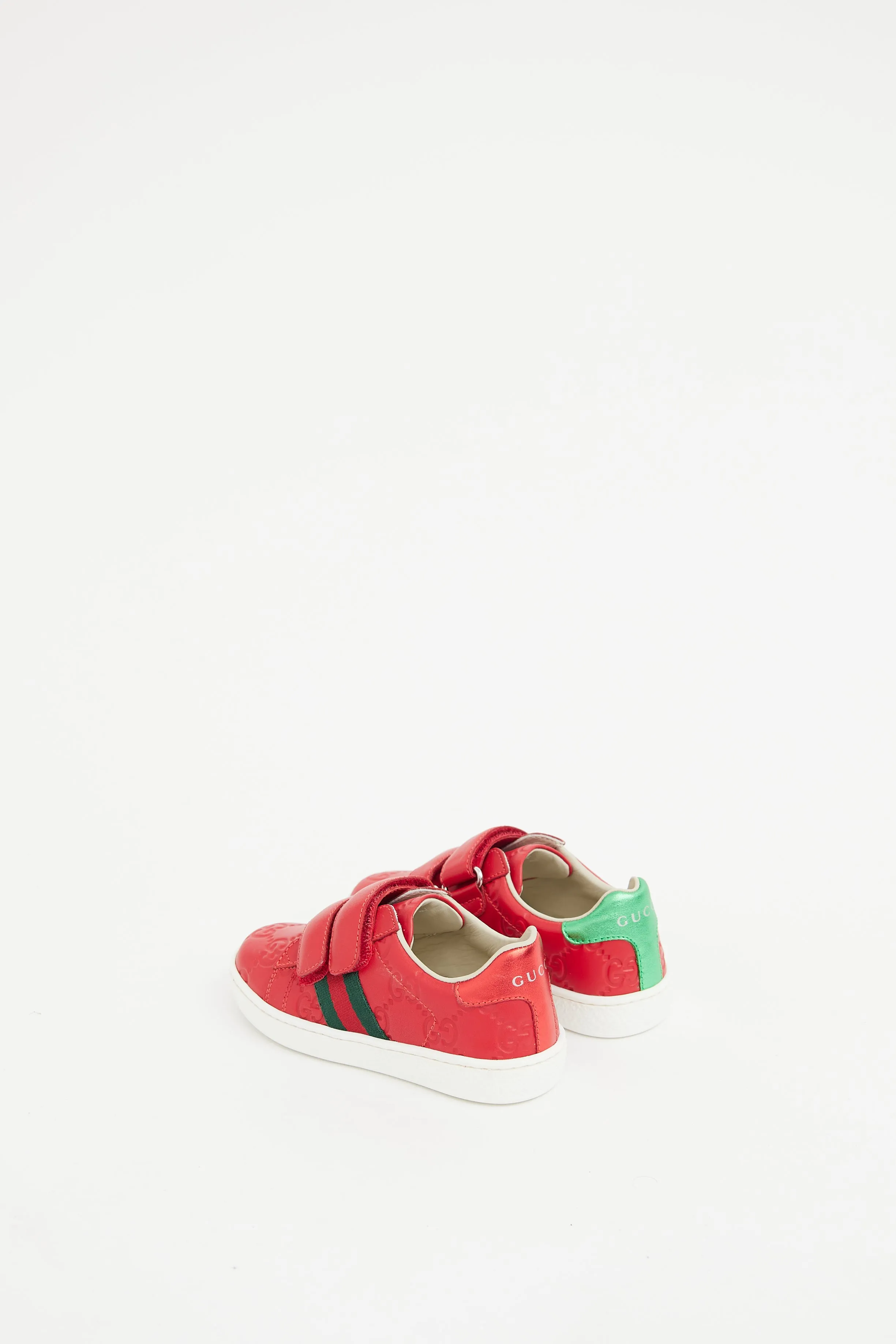 Kids Red Leather GG Web Ace Sneaker