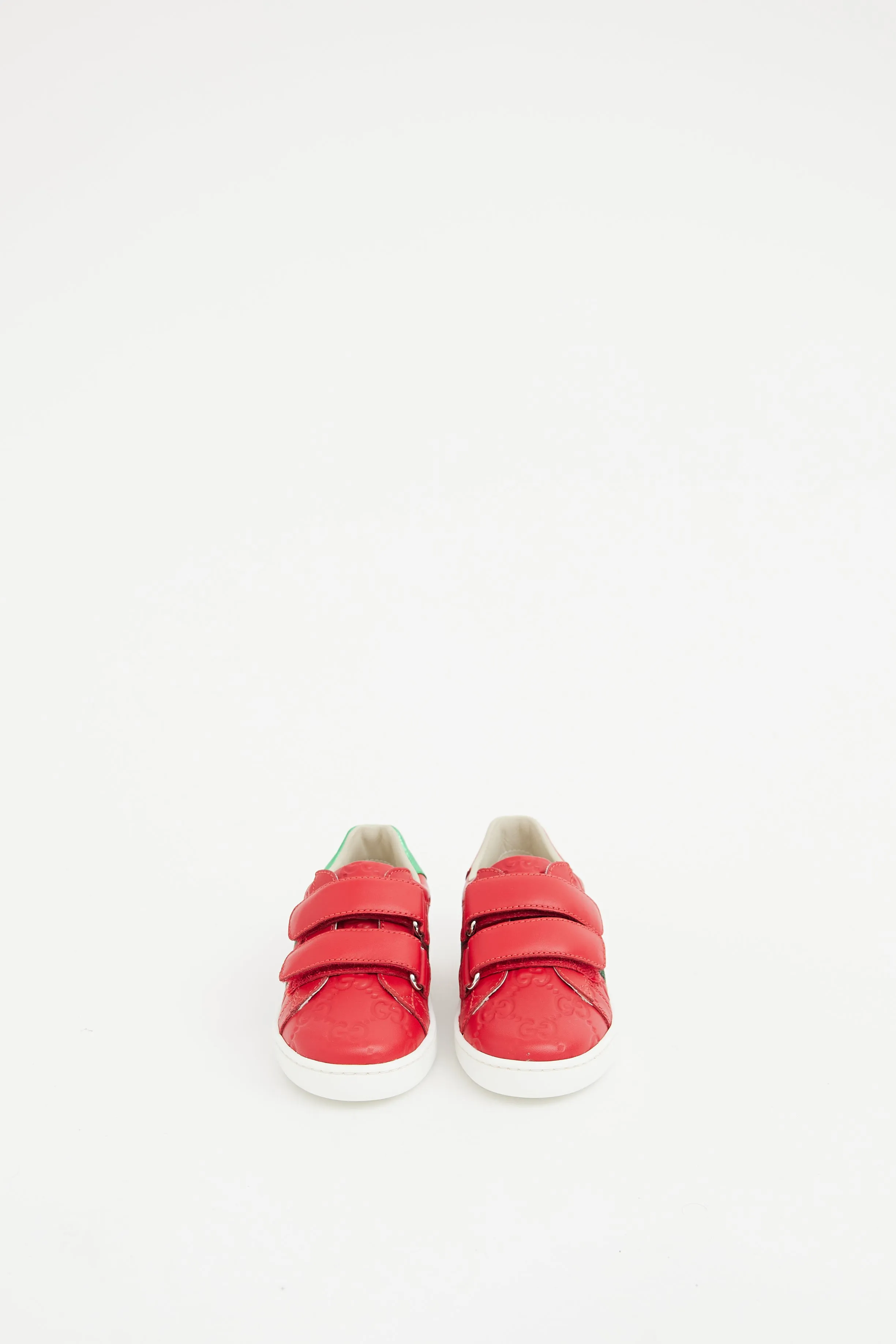 Kids Red Leather GG Web Ace Sneaker