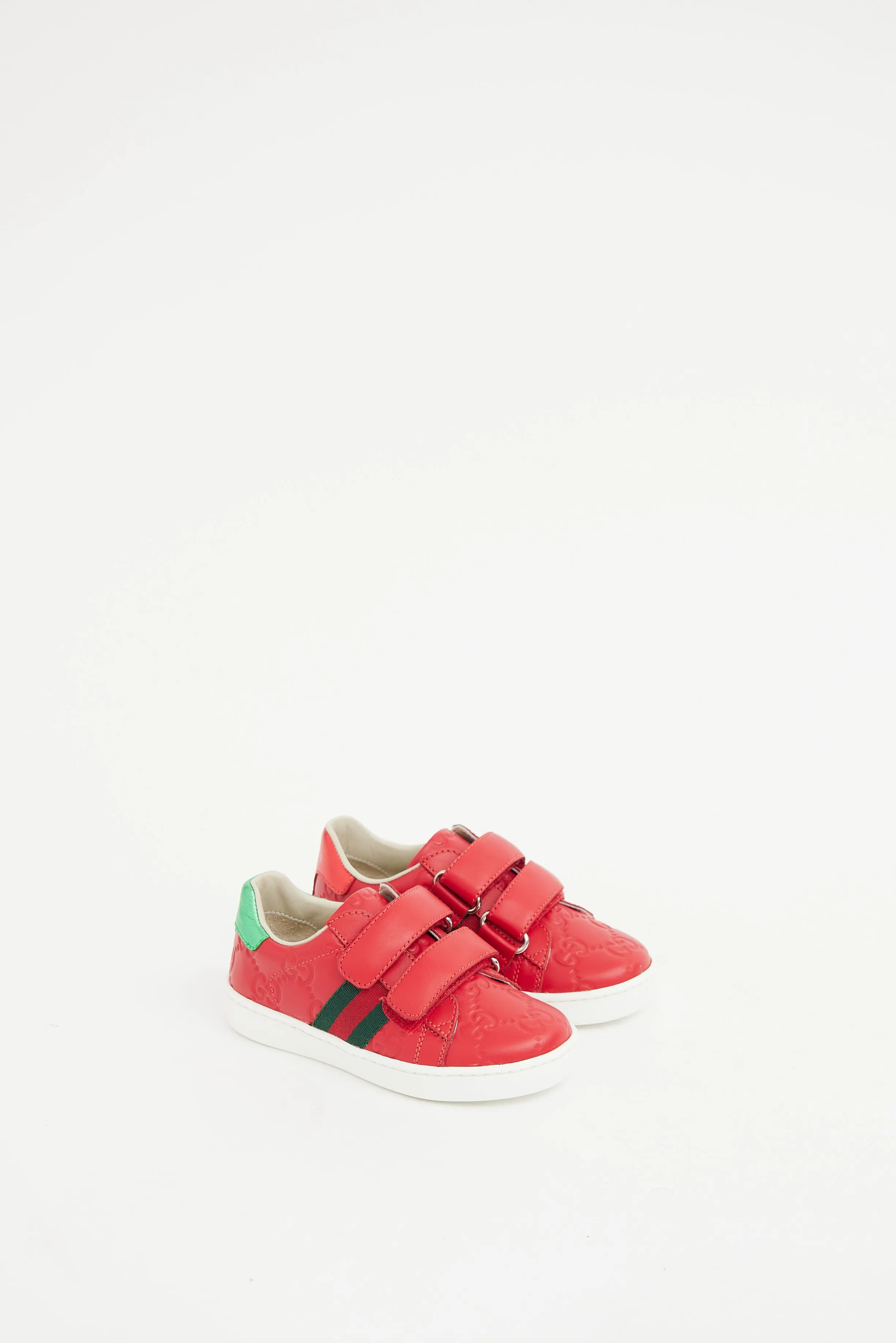 Kids Red Leather GG Web Ace Sneaker