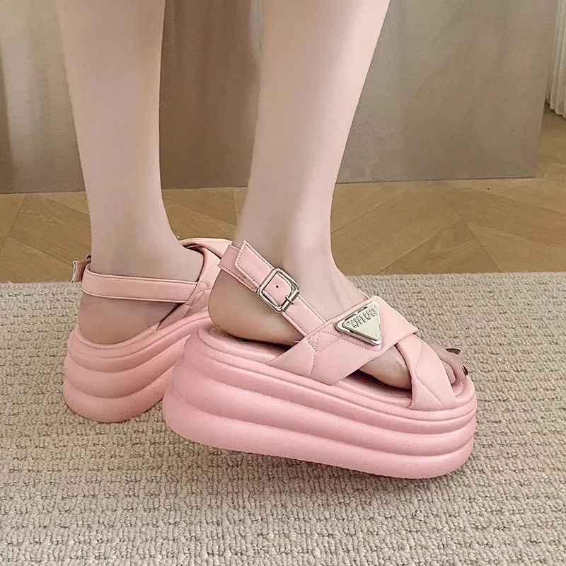 Korean Style Buckle Strap High Platform Sandals