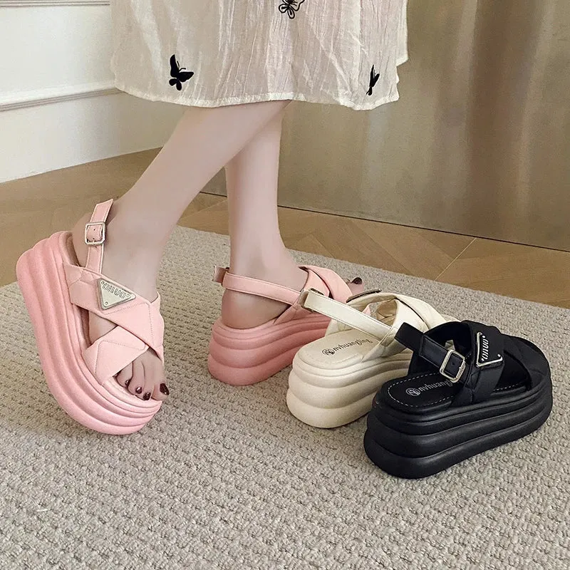 Korean Style Buckle Strap High Platform Sandals