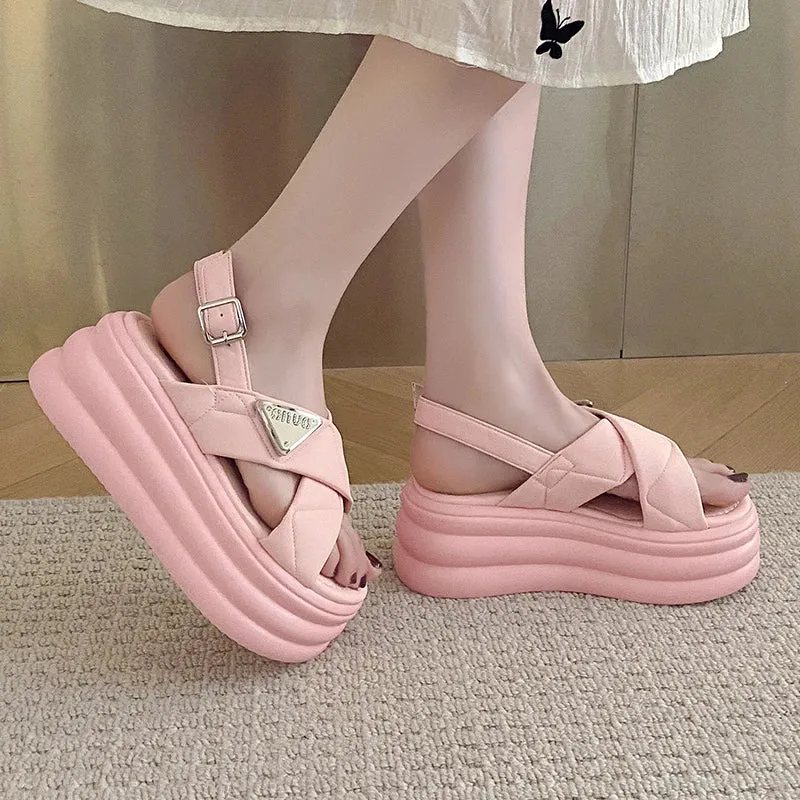 Korean Style Buckle Strap High Platform Sandals